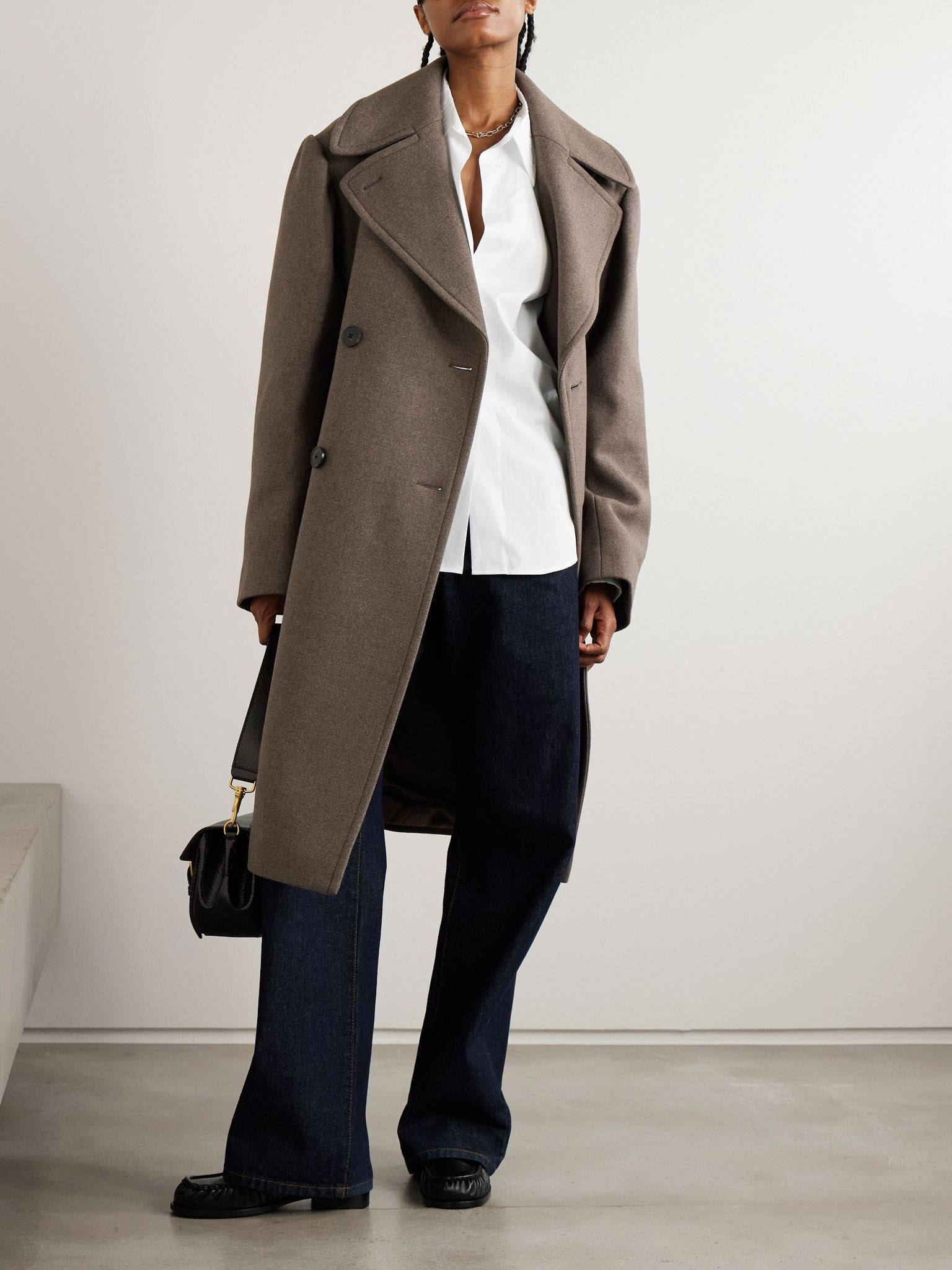 Oversized wool-blend double-breasted coat Taupe - 2