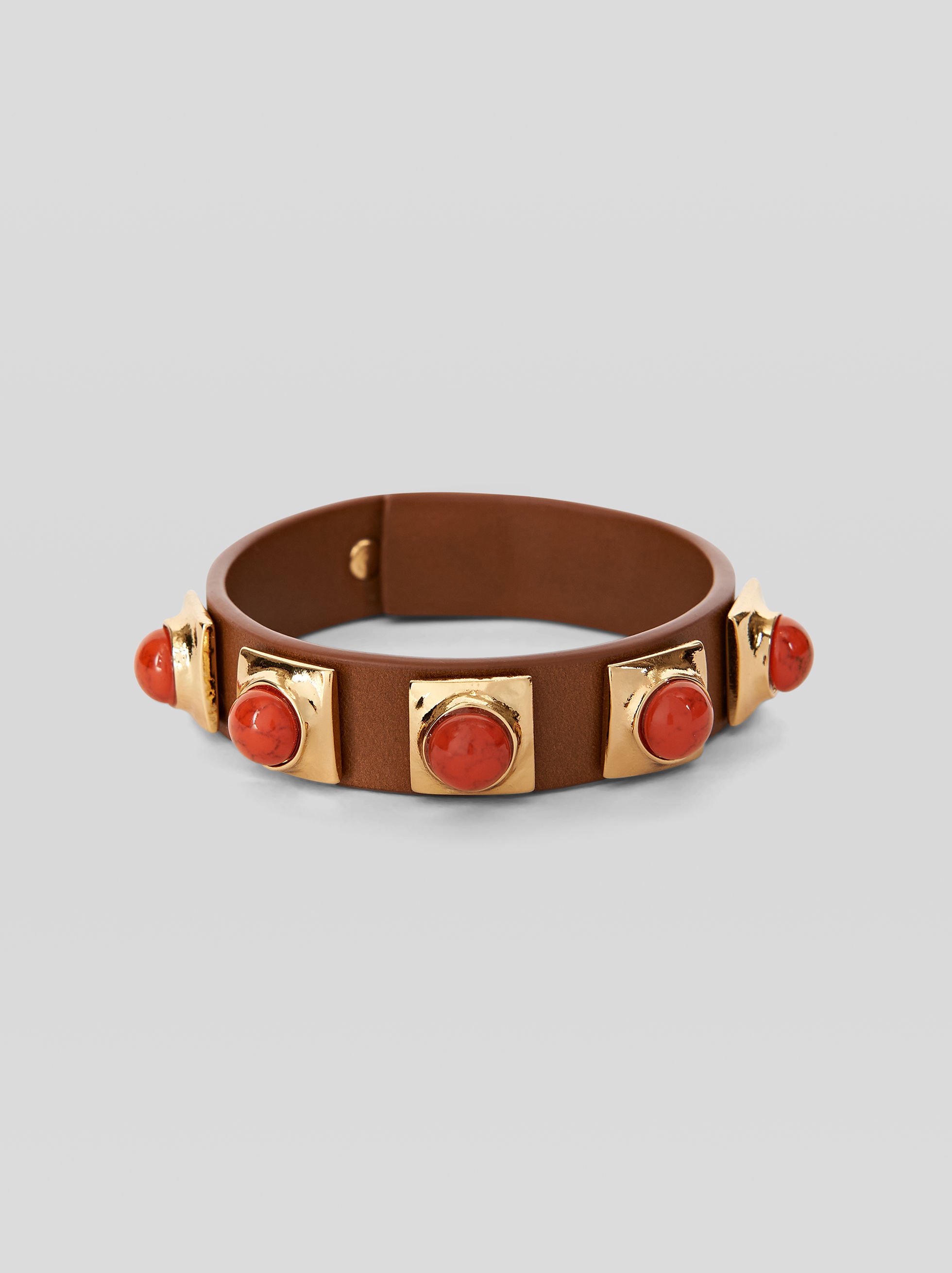 LEATHER CROWN ME BRACELET WITH STUDS AND CABOCHON STONES - 1