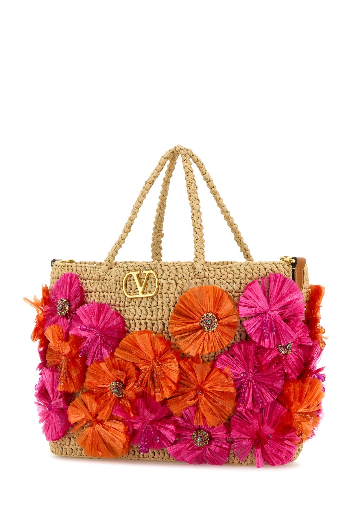 Embellished raffia VLogo Signature shopping bag - 2