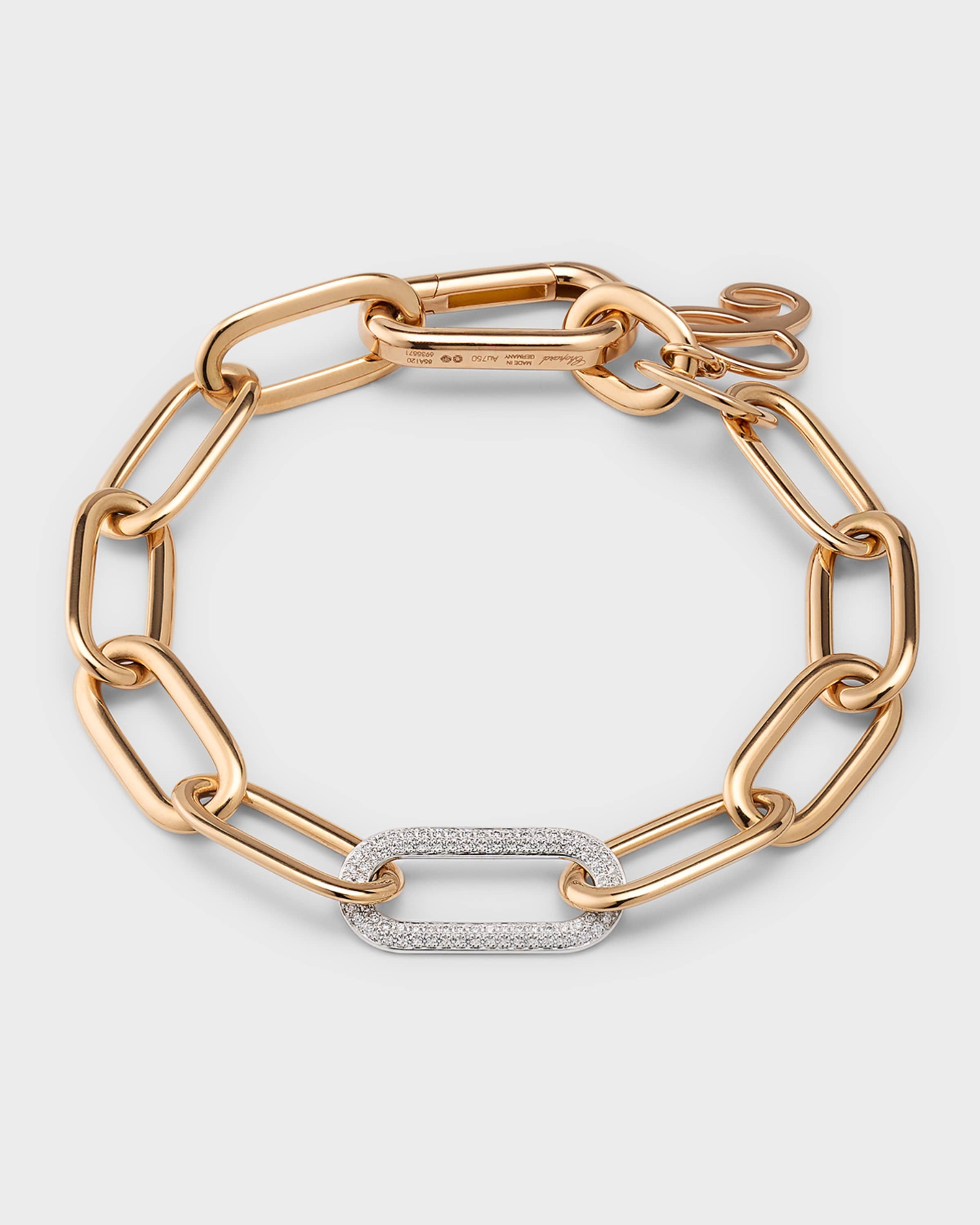 18K Rose Gold Oval Chain Diamond Link Bracelet - 1