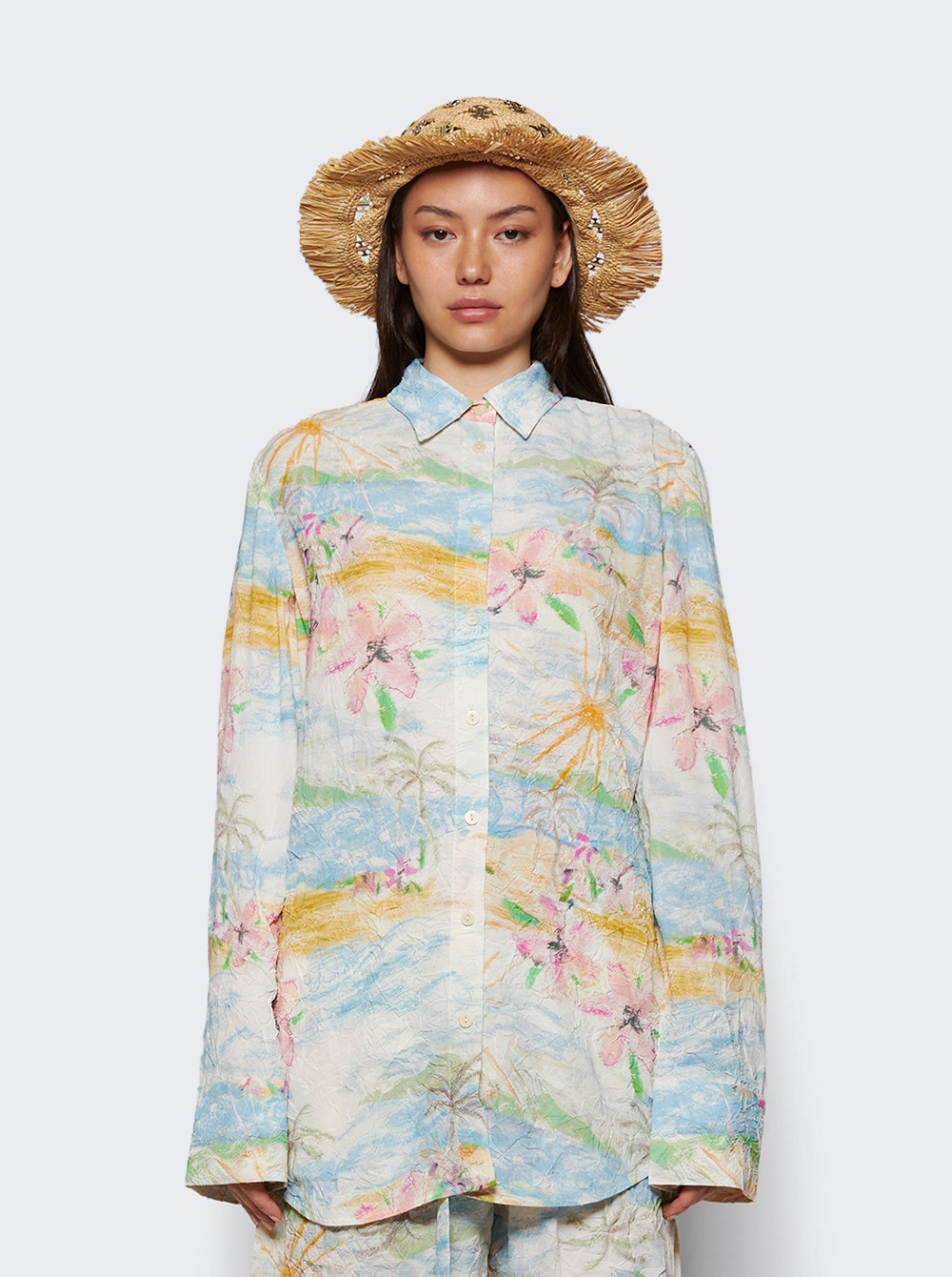 Crimped Bahia Shirt Hibiscus Print - 2