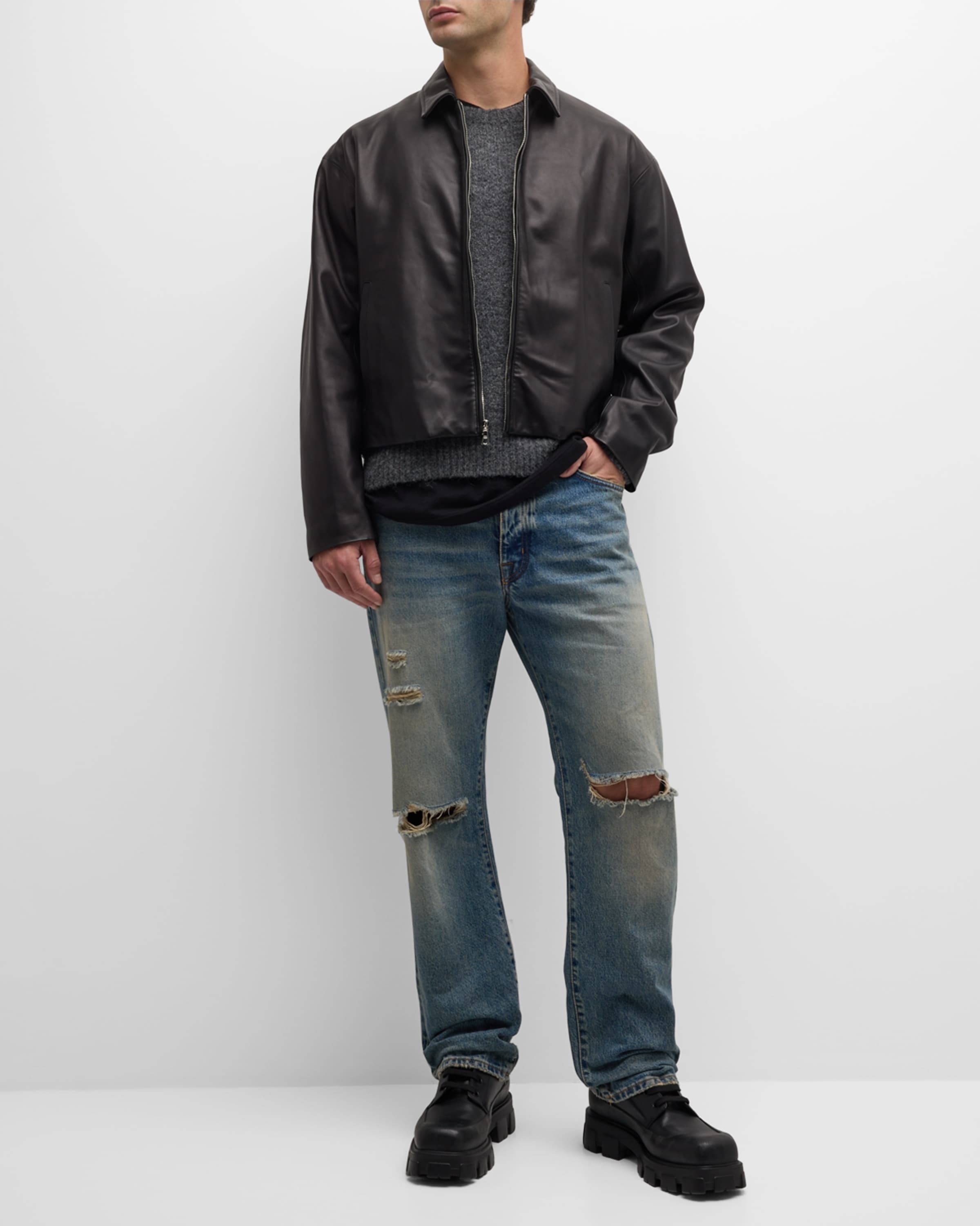 John Elliott Men's Cropped Leather Blouson Jacket John Elliott Men's Cropped Leather Blouson Jacket