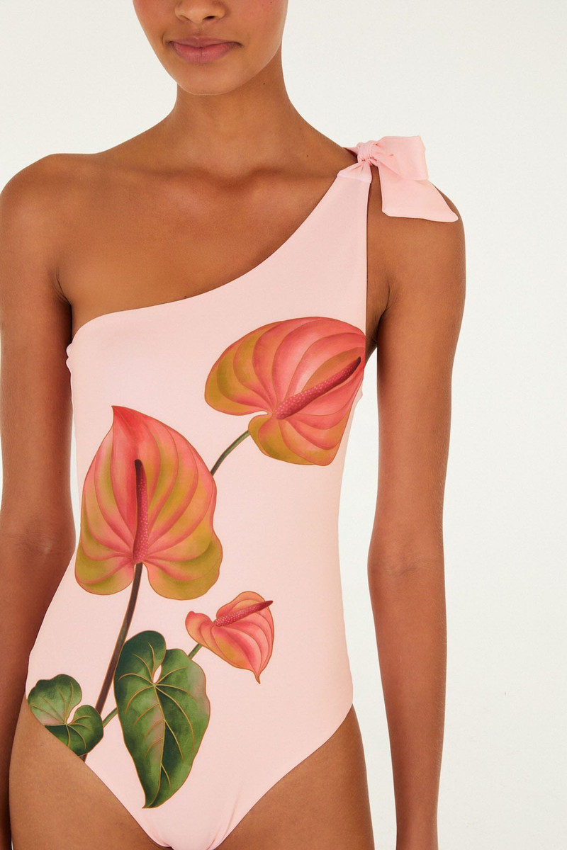 FARM RIO Light Pink Anthurium One-Piece Swimsuit outlook
