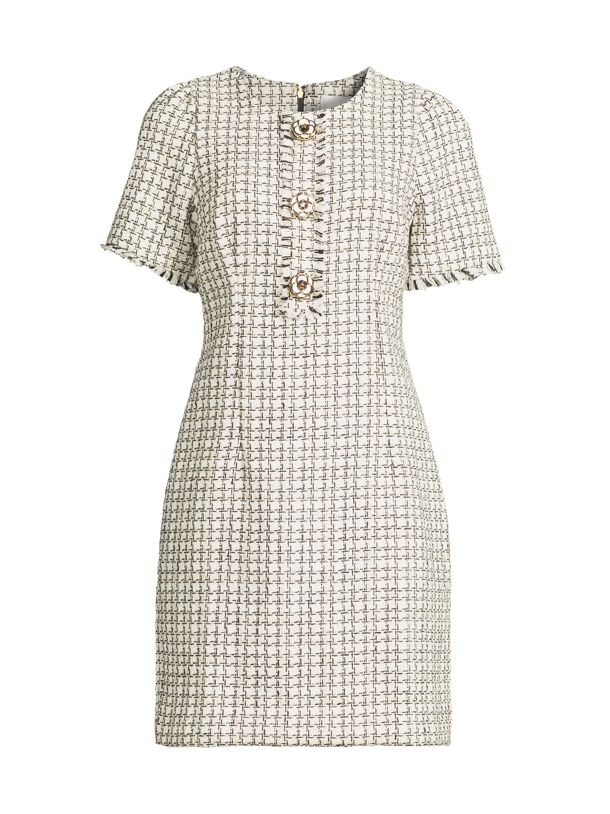 Women's Brenda Houndstooth Bouclé Sheath Dress - Coconut Lurex Houndstooth - 1