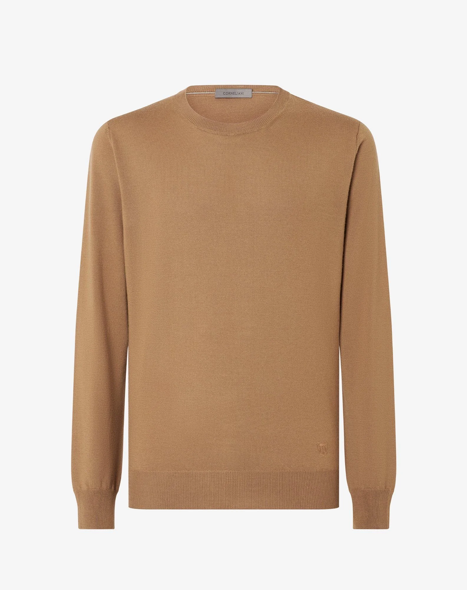 Camel beige crew neck extra fine wool jumper - 1