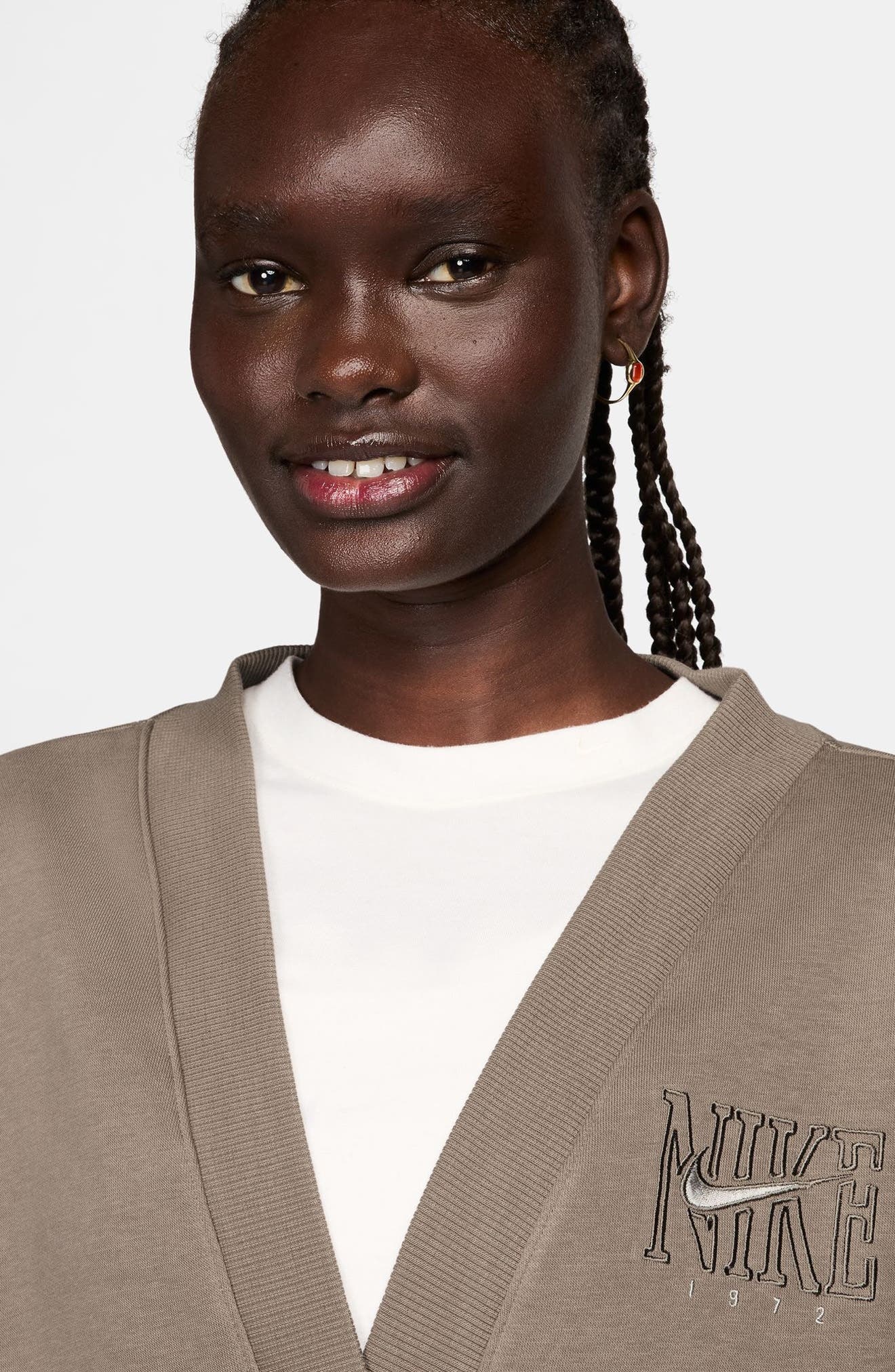 Nike Sportswear Phoenix Embroidered Oversize Fleece Cardigan in Mink Brown at Nordstrom - 3