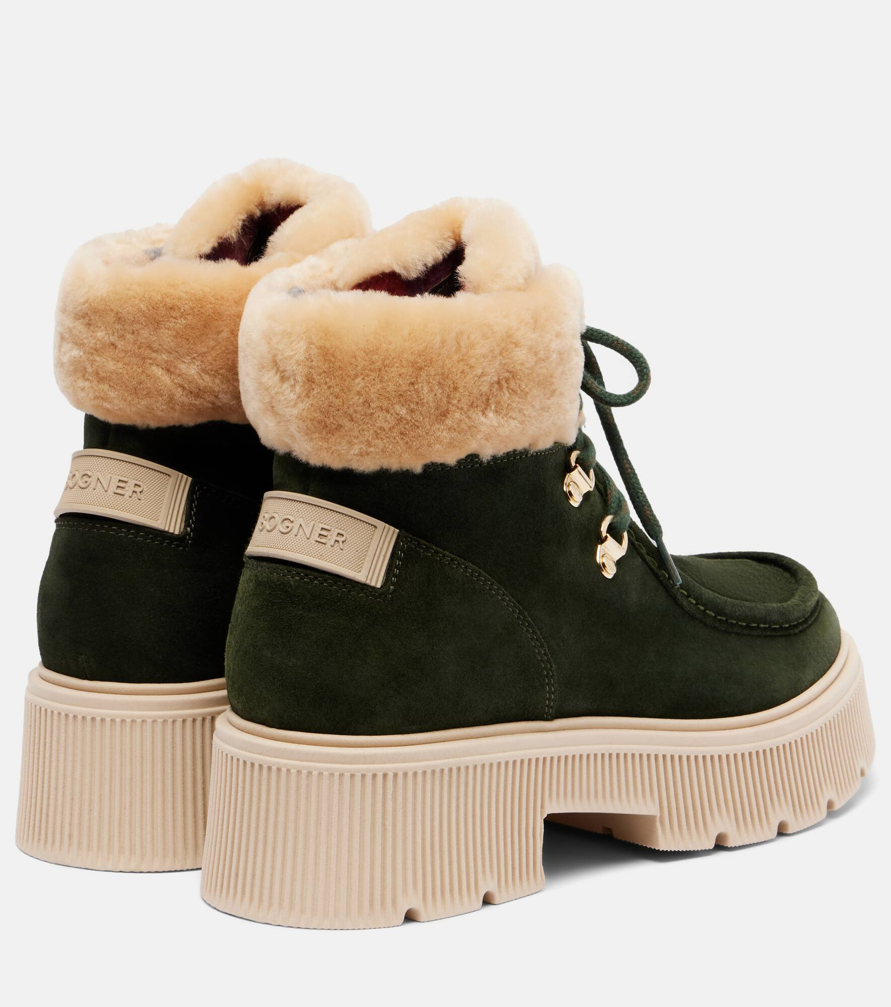 Turin shearling-trimmed suede lace-up boots - 2