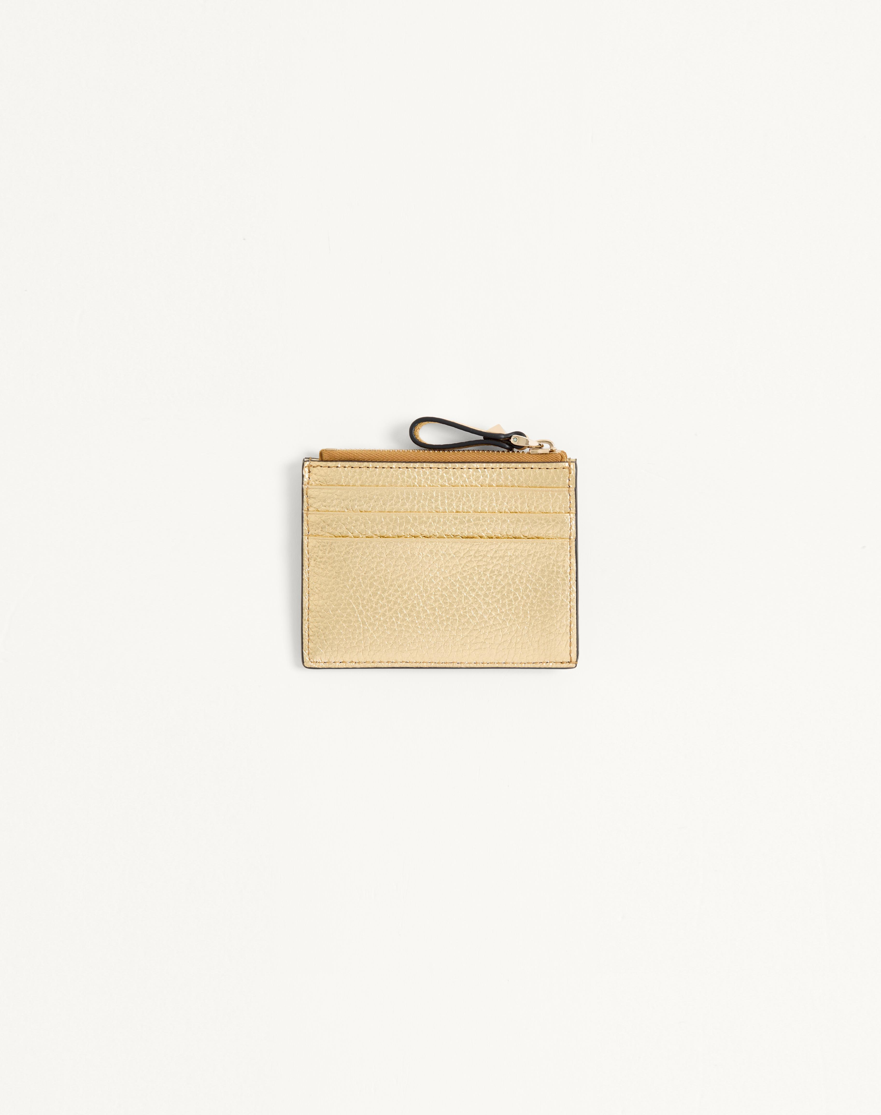 ROCKSTUD LAMINATED GRAINY CALFSKIN CARD HOLDER WITH ZIPPER - 3