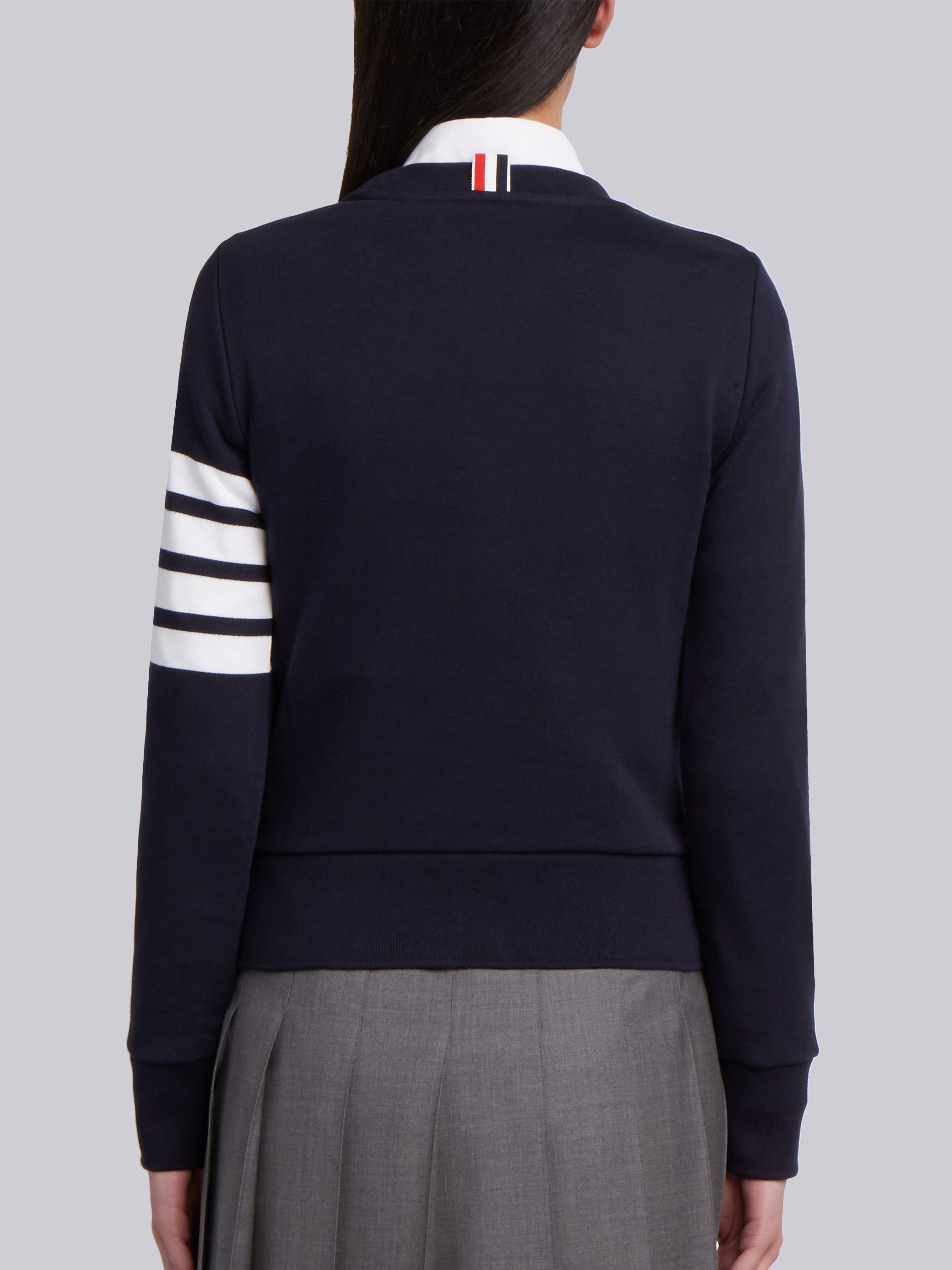 Navy Loopback Jersey Knit Engineered 4-bar Stripe Classic Crew Neck Pullover - 3