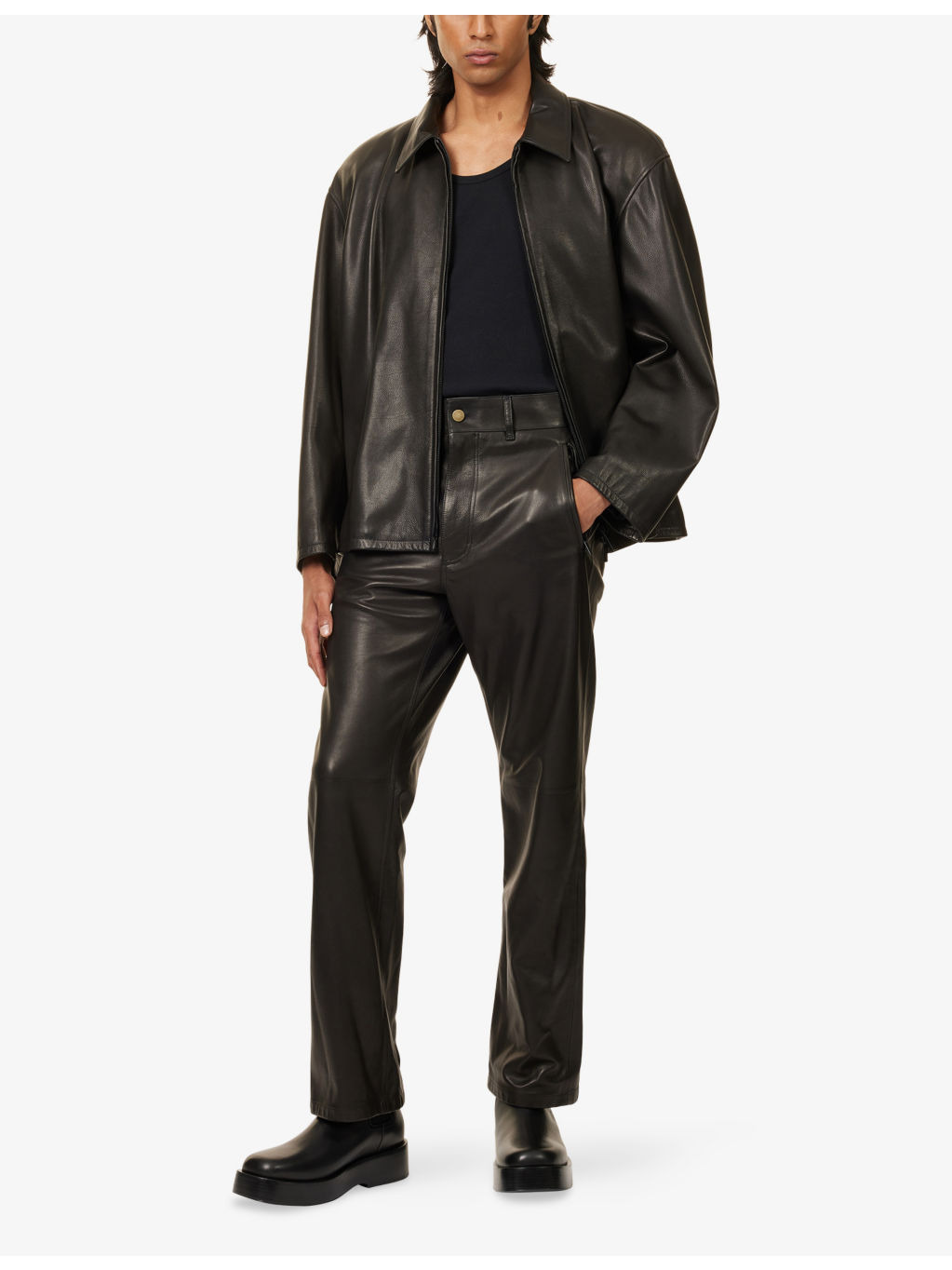 Regular-Fit Straight-Leg Leather Trousers - 2