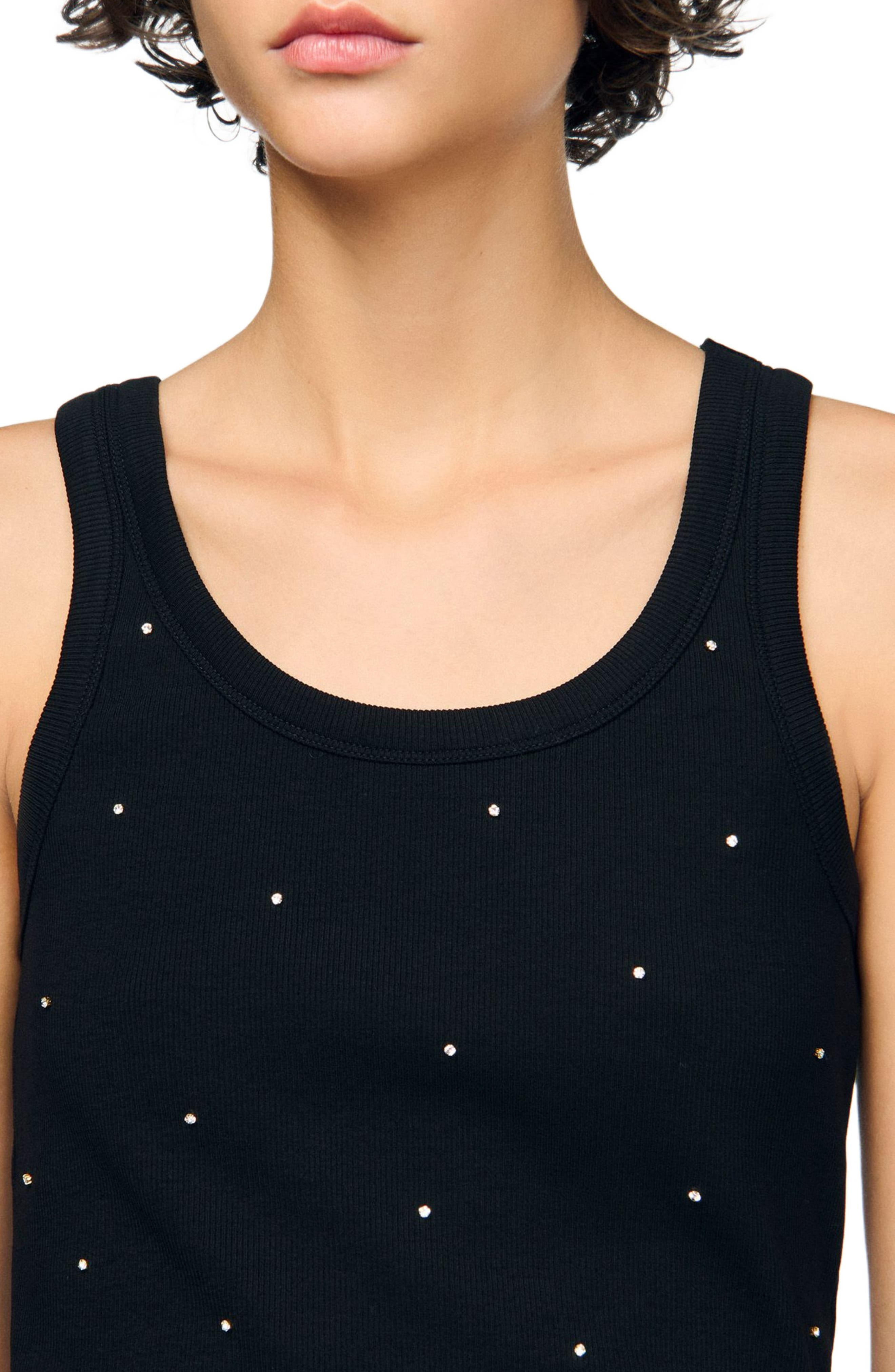 SANDRO Jersey tank with rhinestones in Black at Nordstrom - 4