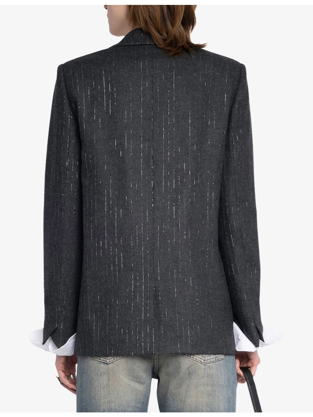 Vaska Lapel-Collar Double-Breasted Flannel Blazer - 4