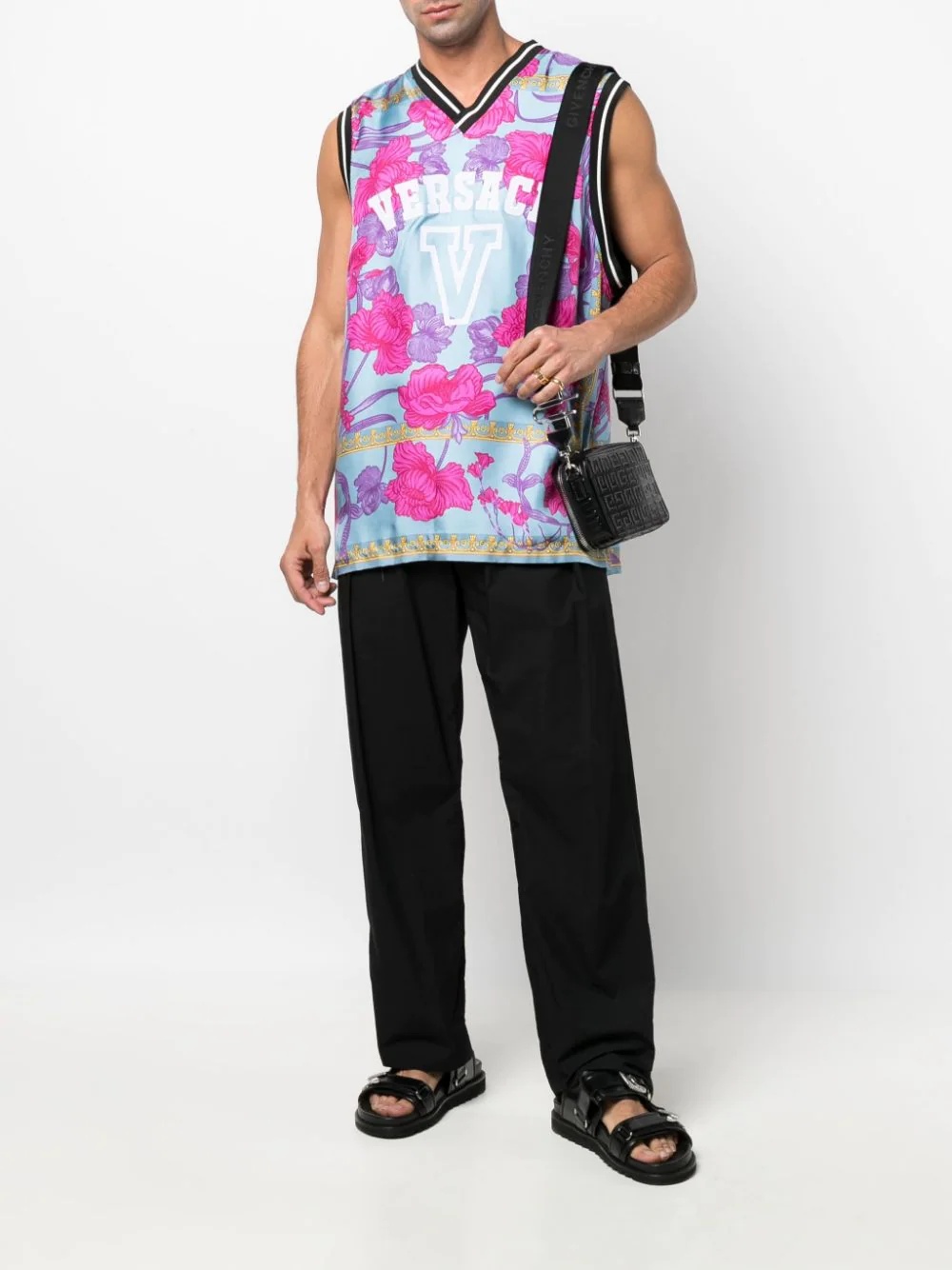 floral-print logo vest top - 2