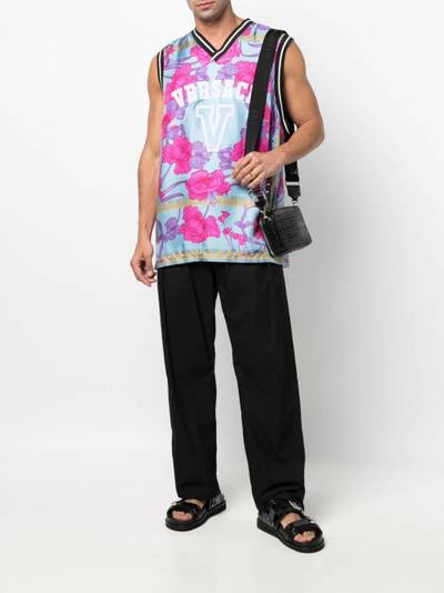 VERSACE floral-print logo vest top outlook