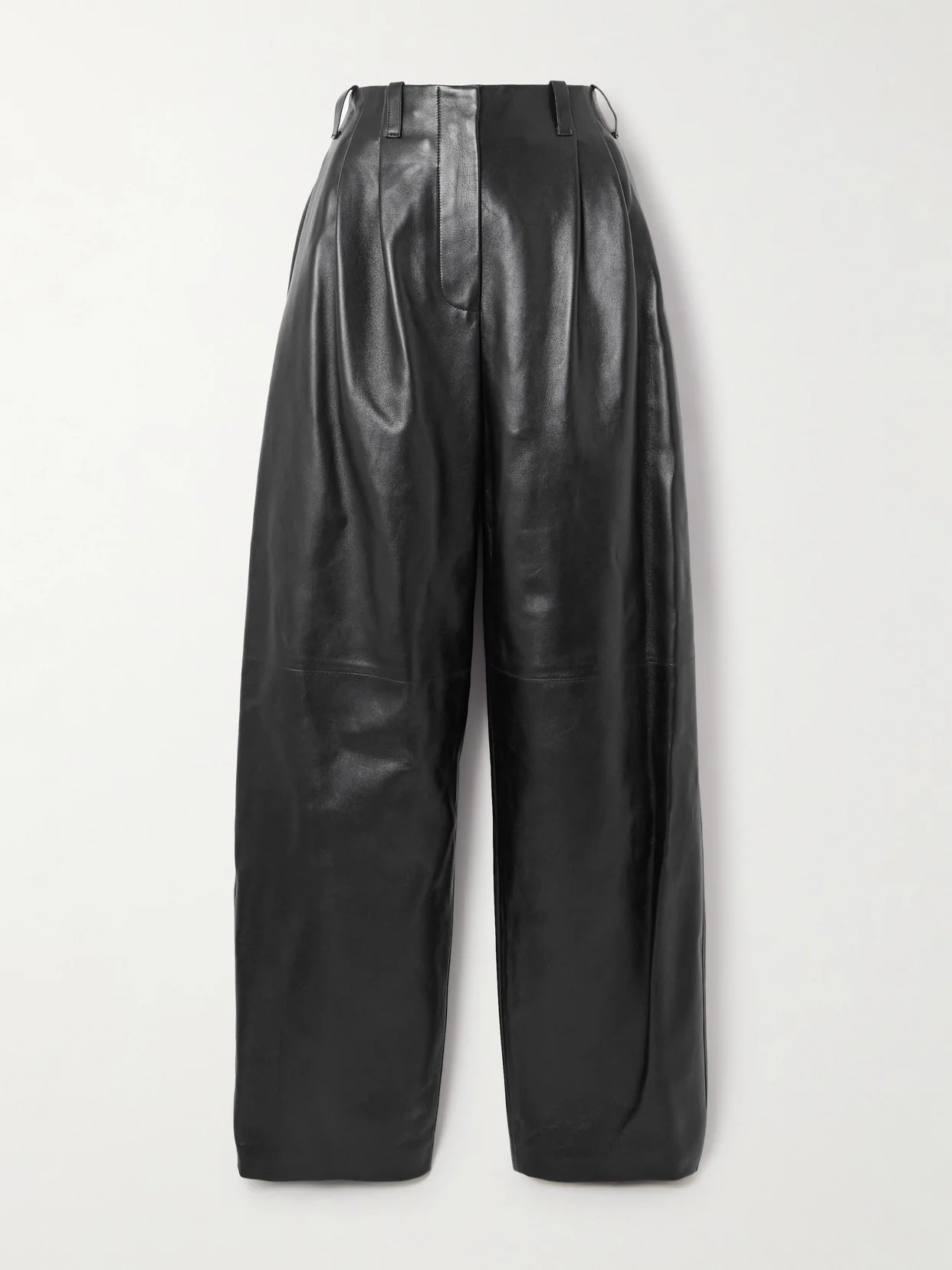 Pleated Leather Barrel-leg Pants - 1