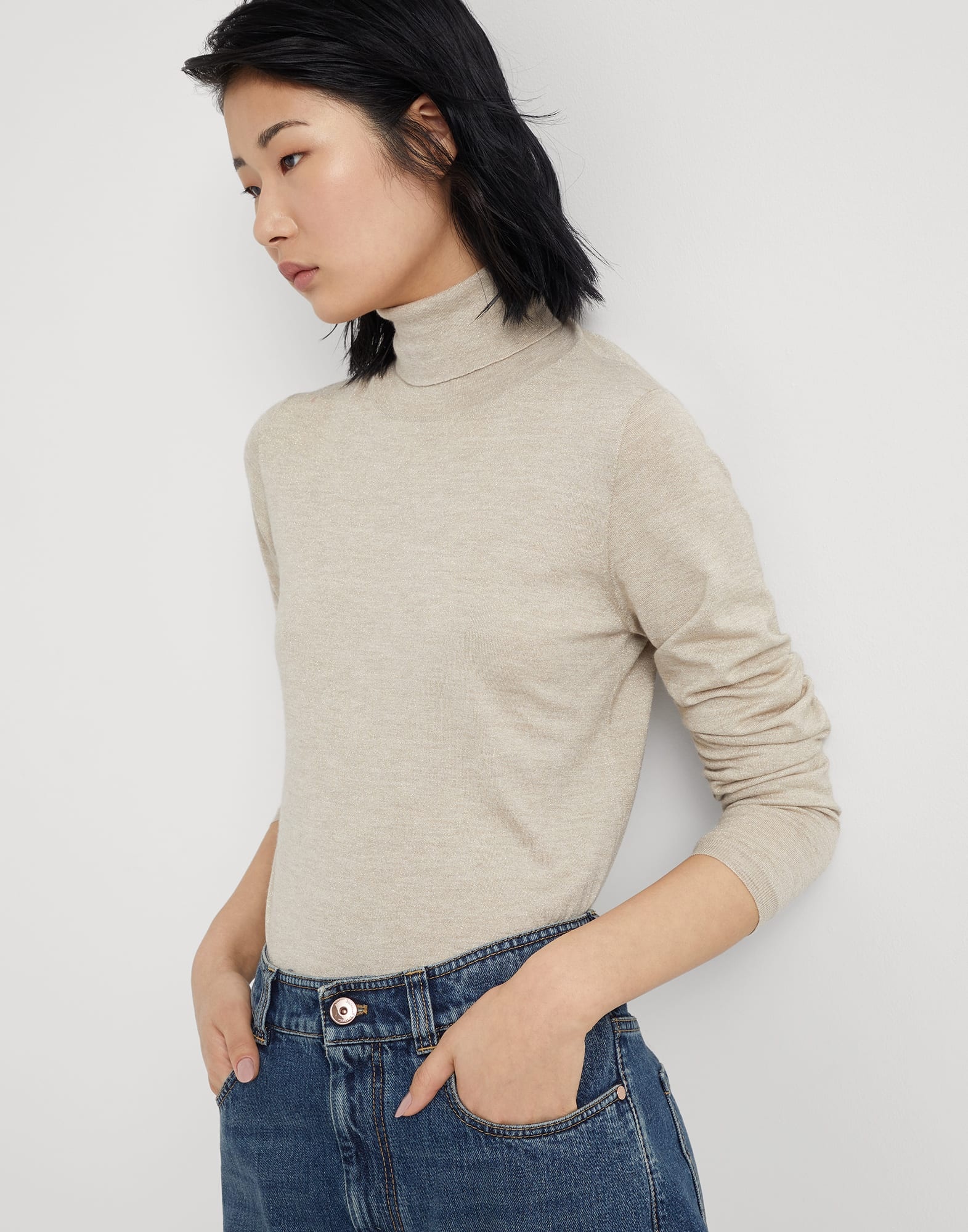Sparkling cashmere and silk lightweight turtleneck sweater - 4