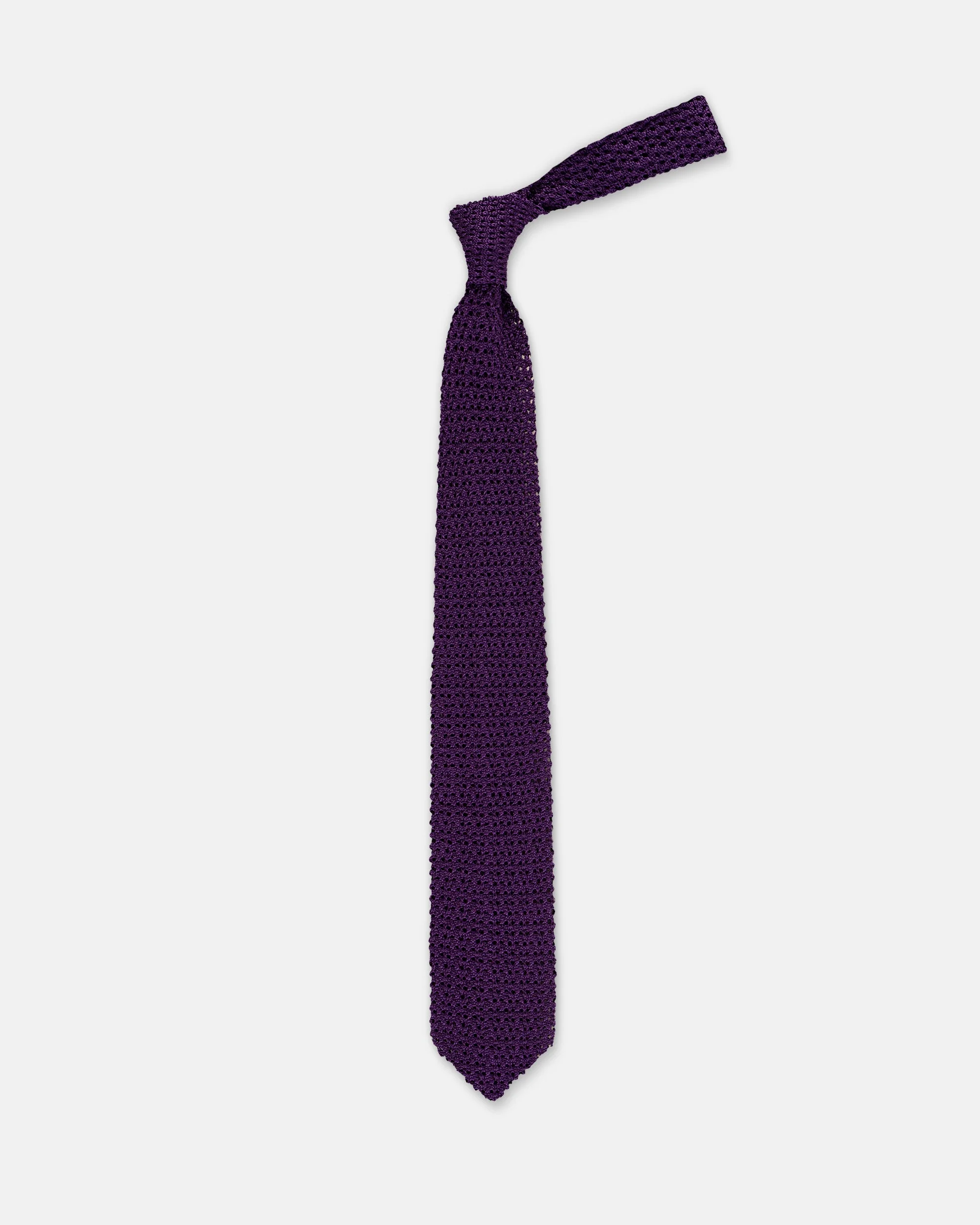 MADE-IN-ITALY PURPLE POINTED END SILK KNIT TIE - 1