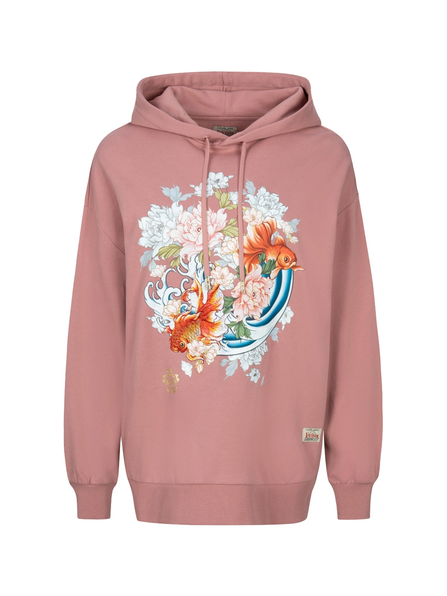 GOLDFISH AND FLORAL FLOW PRINT OVERSIZED HOODIE - 15