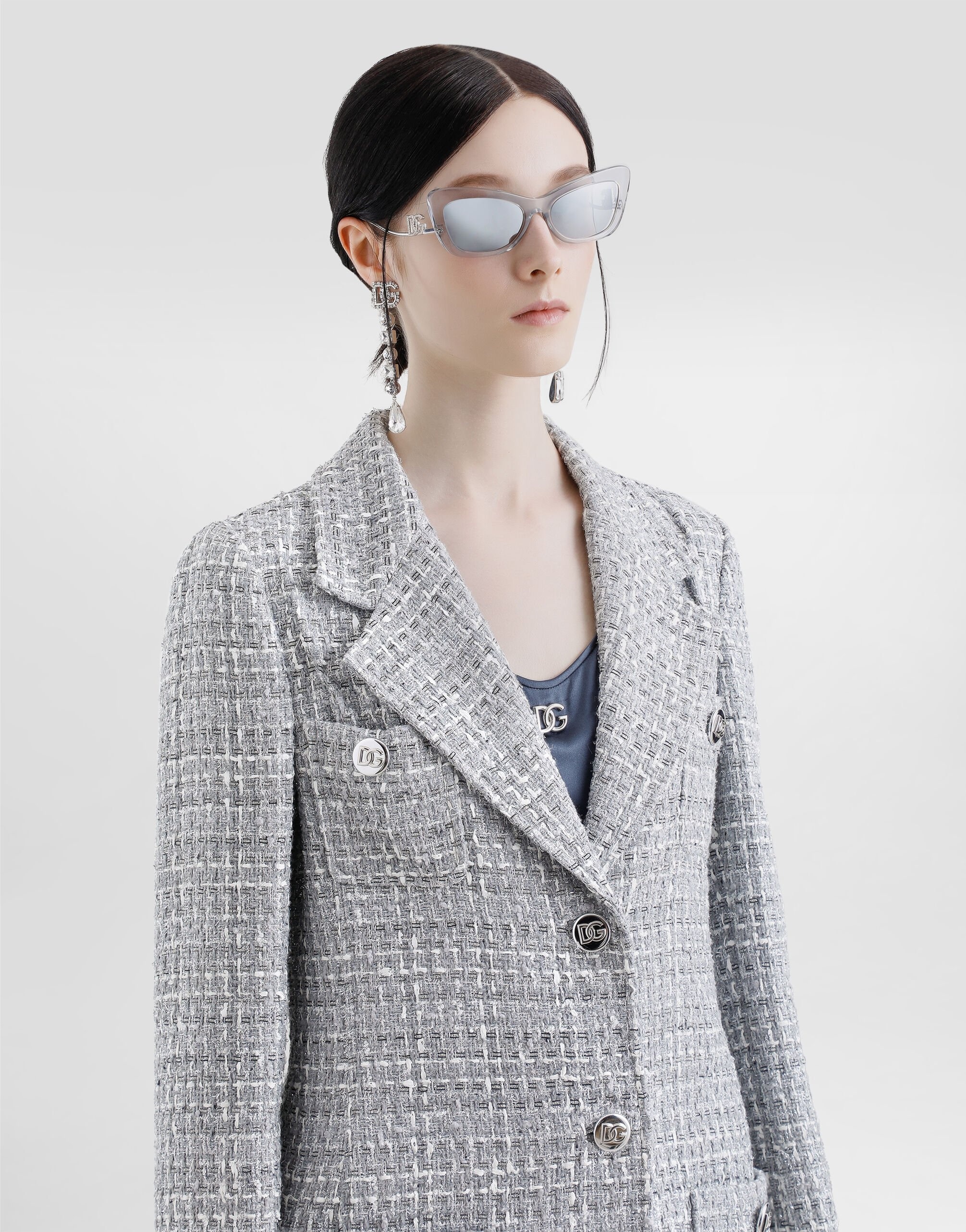 Single-breasted lamé tweed bouclé coat - 4