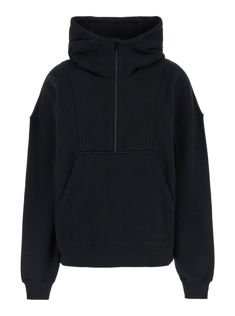Saint Laurent Women Black Hoodie With Kangaroo Pocket And Logo Lettering In Cotton Woman - 1
