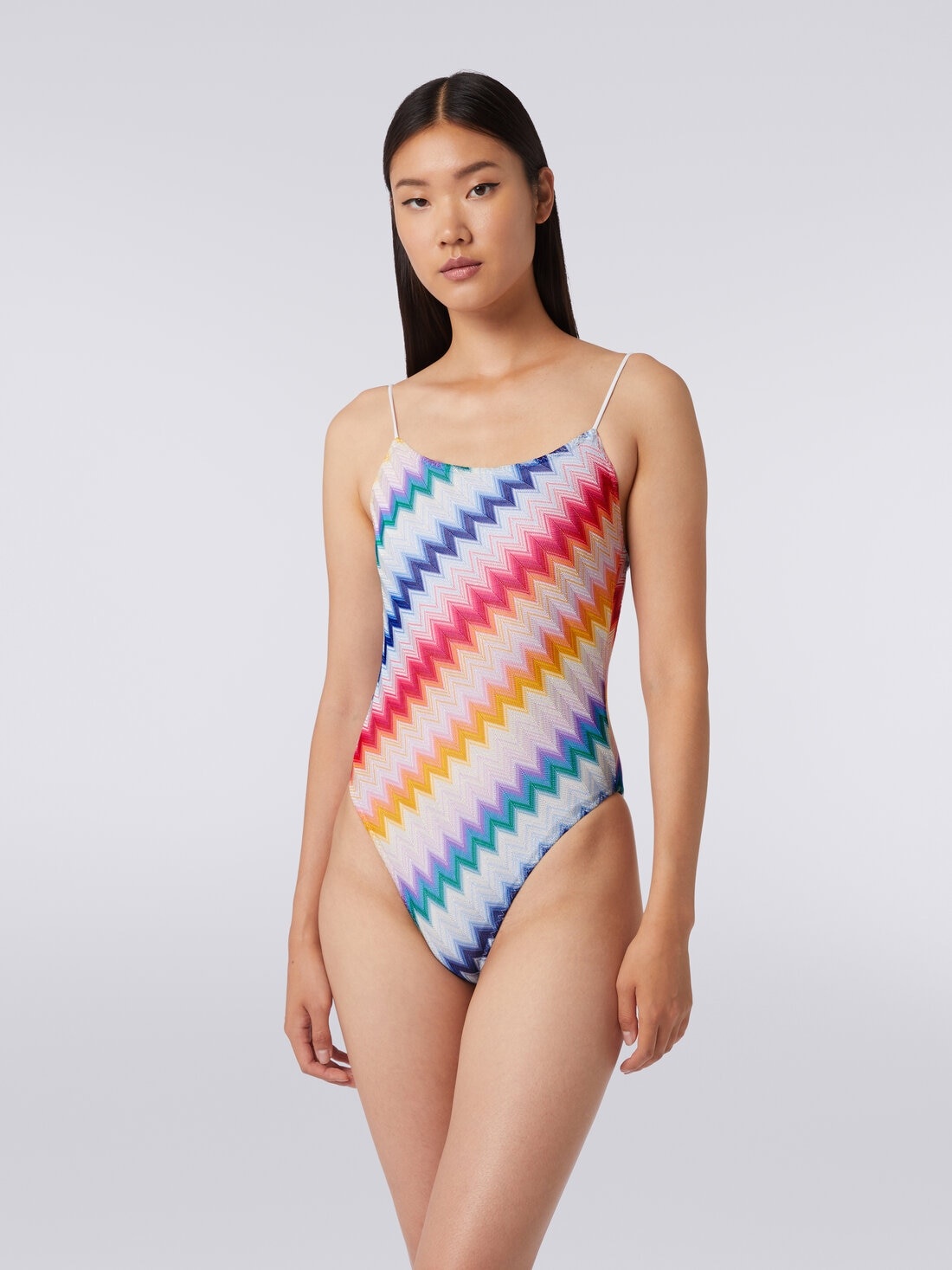 Zigzag one-piece swimming costume with lurex - 2