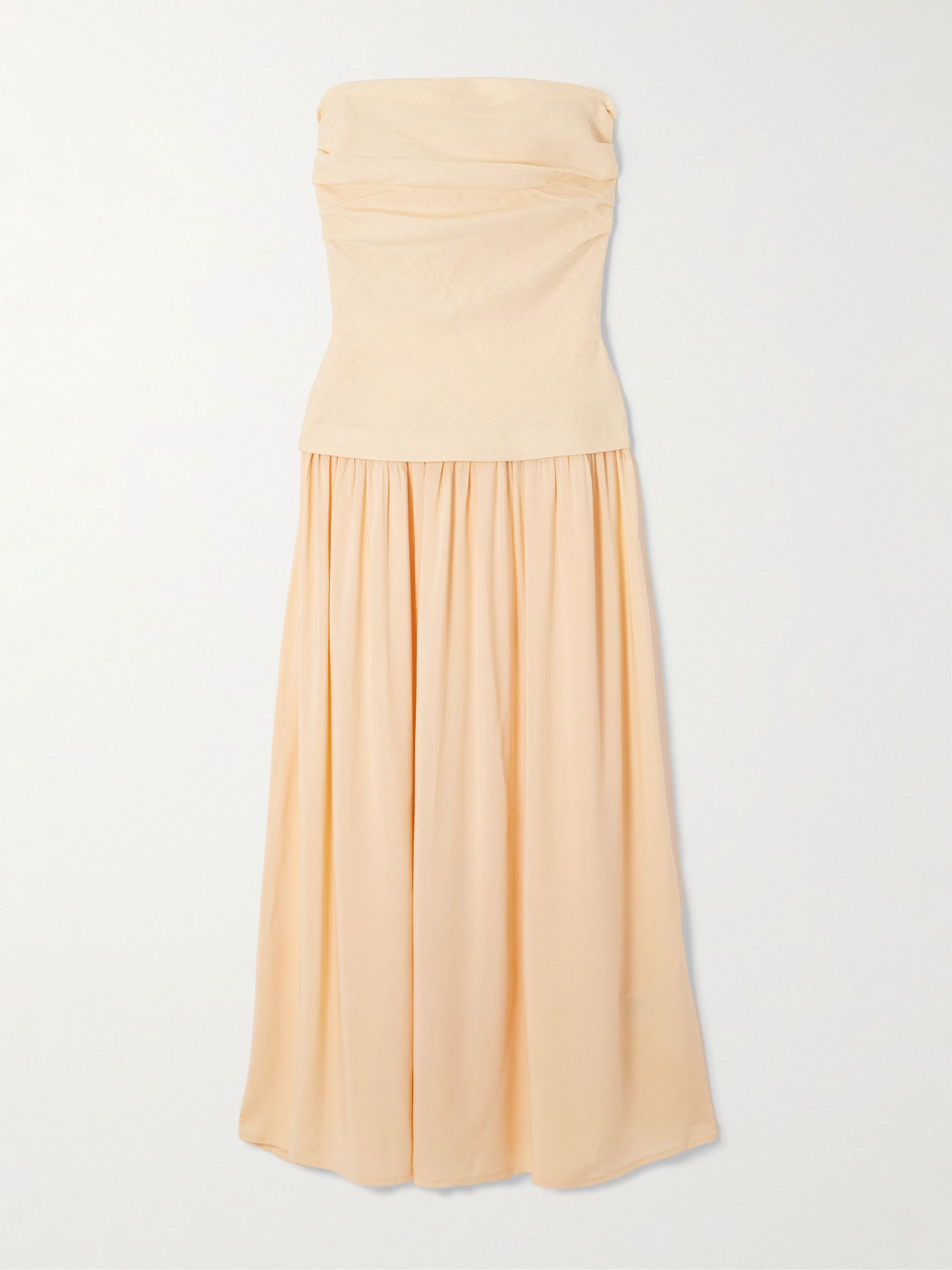 Hedy strapless gathered linen and voile maxi dress Pastel yellow - 1