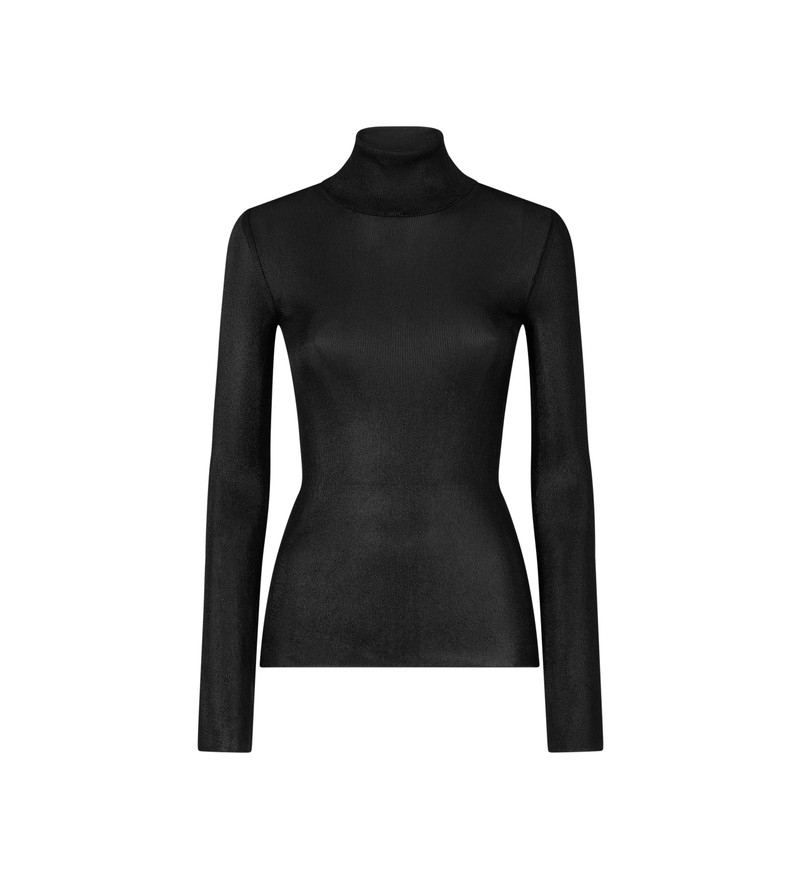 WET LOOK VISCOSE KNIT TURTLENECK TOP 1