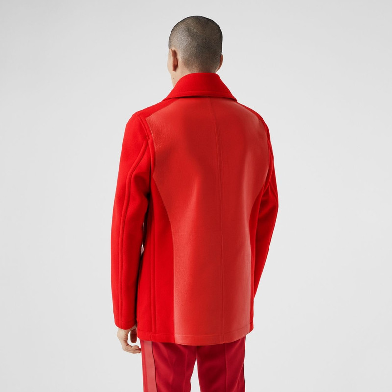 Lambskin Panel Technical Wool Pea Coat 5