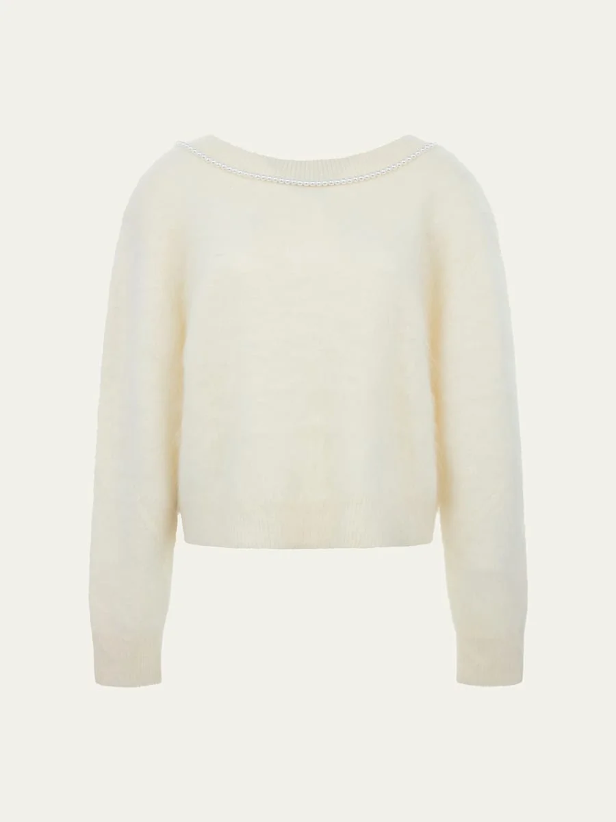 Solene Pearly Low-Back Cashmere Sweater - 1