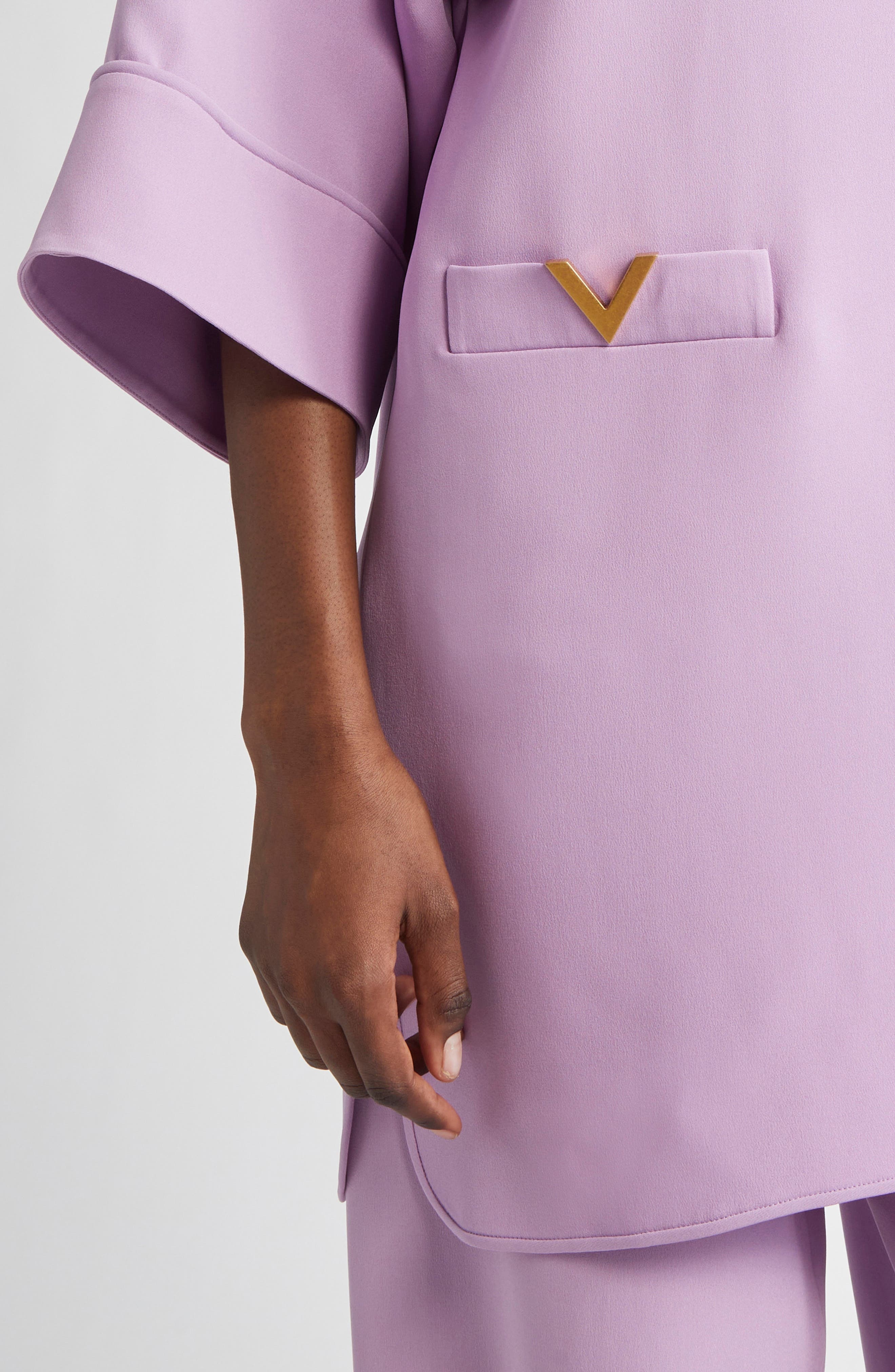 Valentino Garavani V-Detail Crepe Couture Tunic Top in Soft Wisteria at Nordstrom - 5