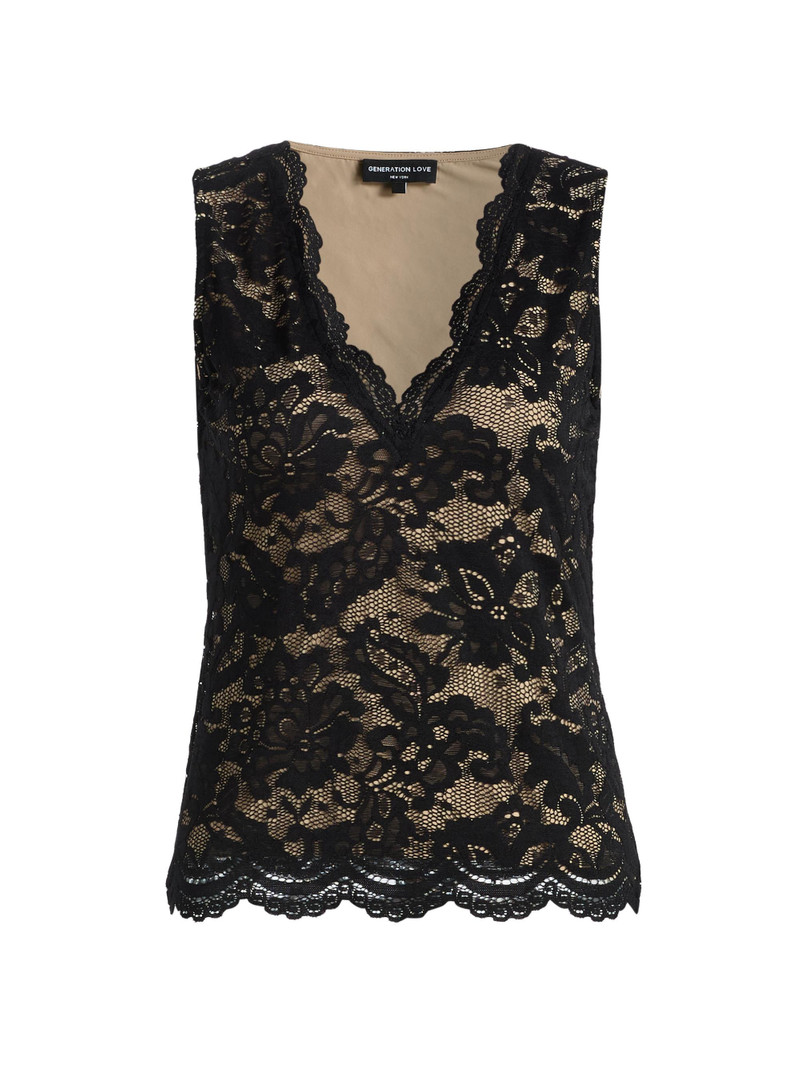 Women's Leila Floral Stretch-Lace Tank - Black Beige 1