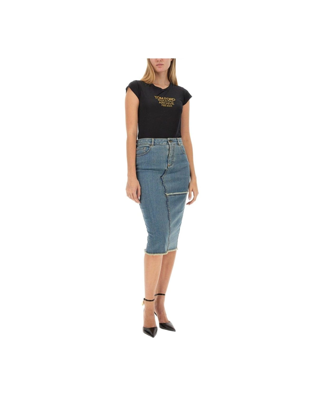 Denim Midi Skirt - 4