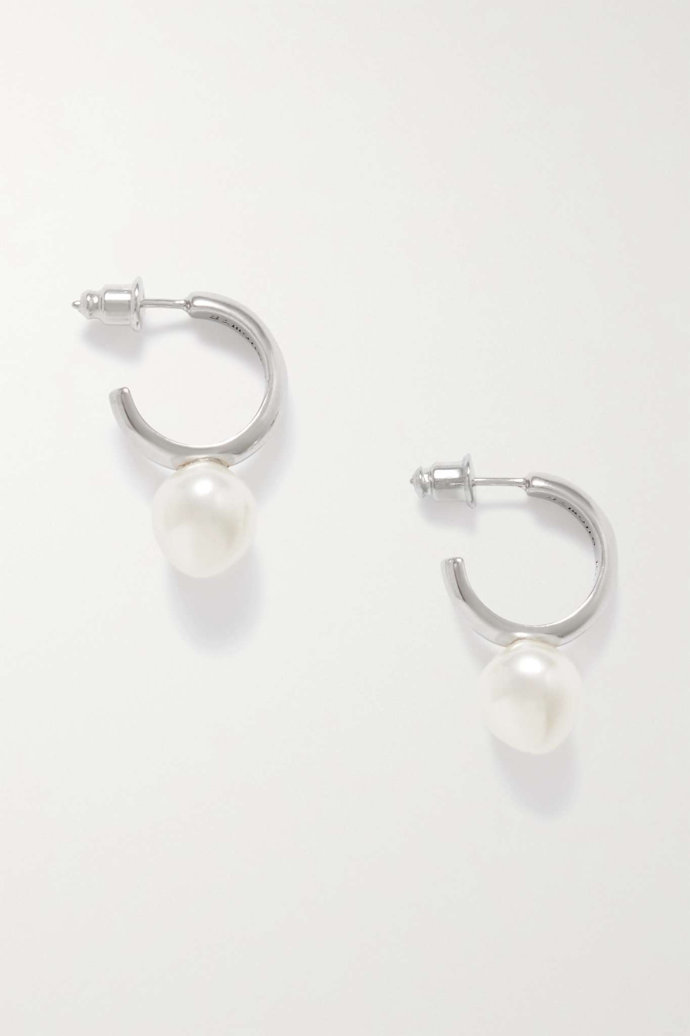 Mini Heart silver-tone faux pearl hoop earrings - 1