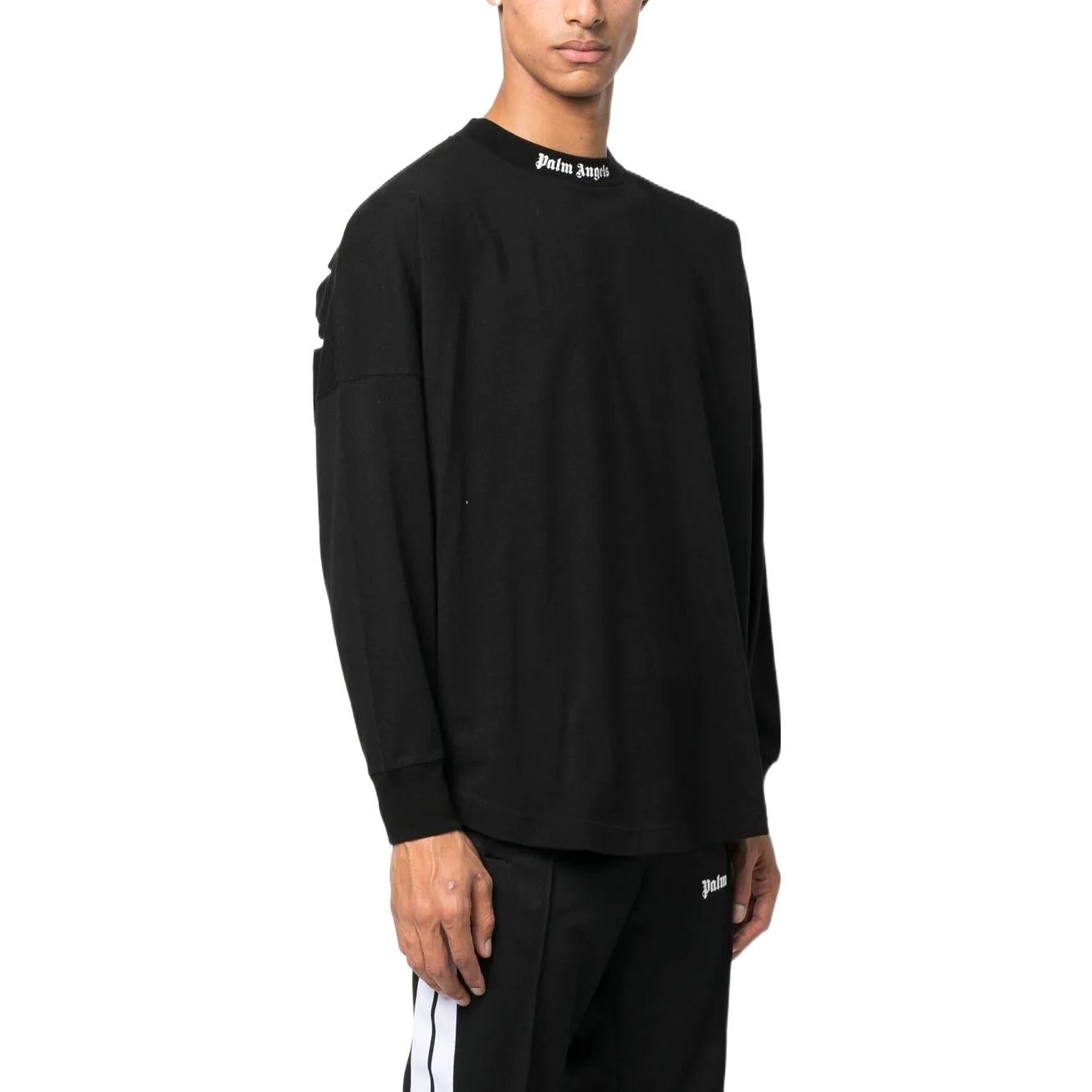 Palm Angels FW22 Logo Mock Neck Longsleeve T-Shirt 'Black White' PMAB001C99JER0041001 - 4