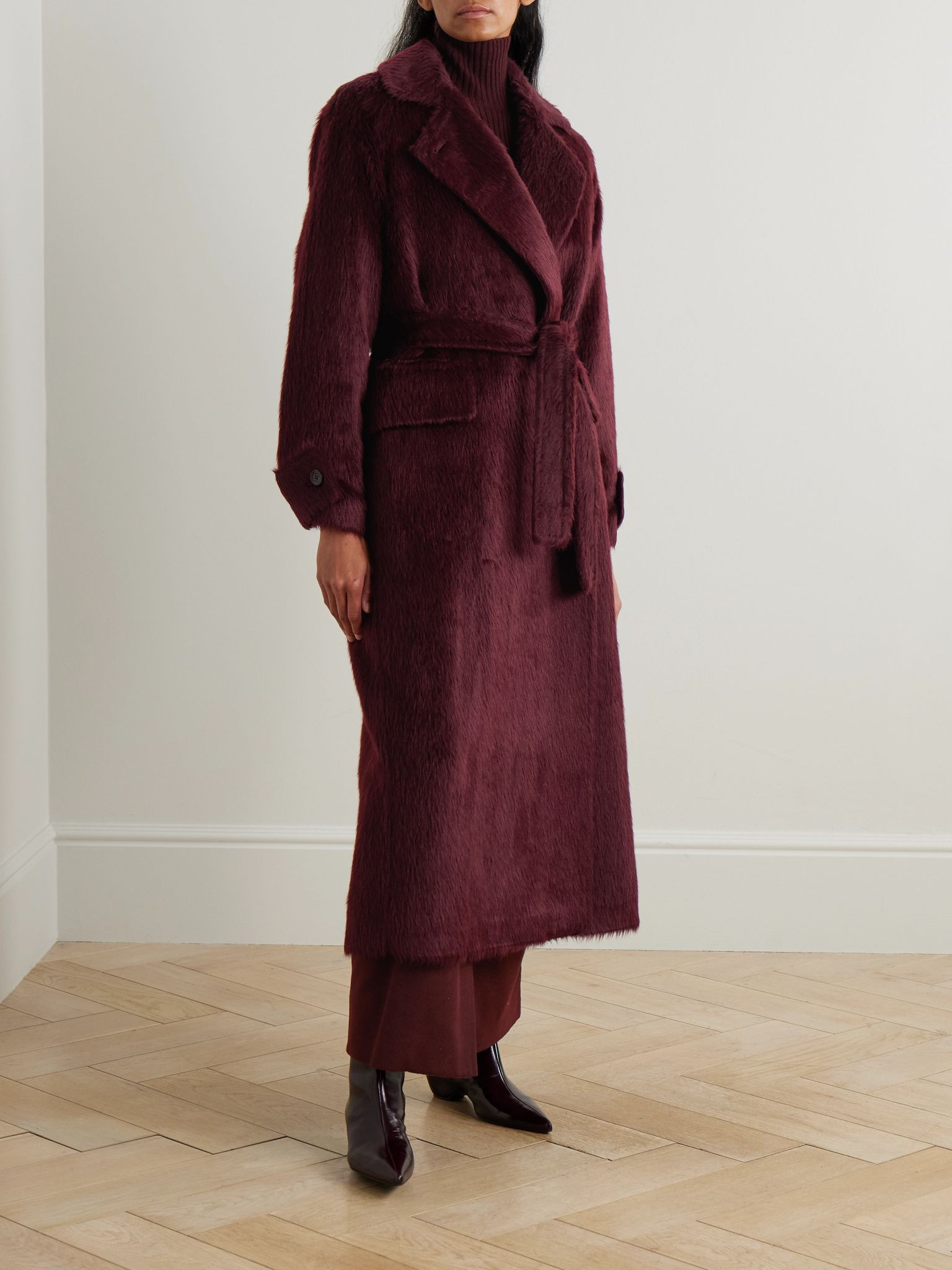 Albata belted alpaca and wool-blend coat Crimson - 3