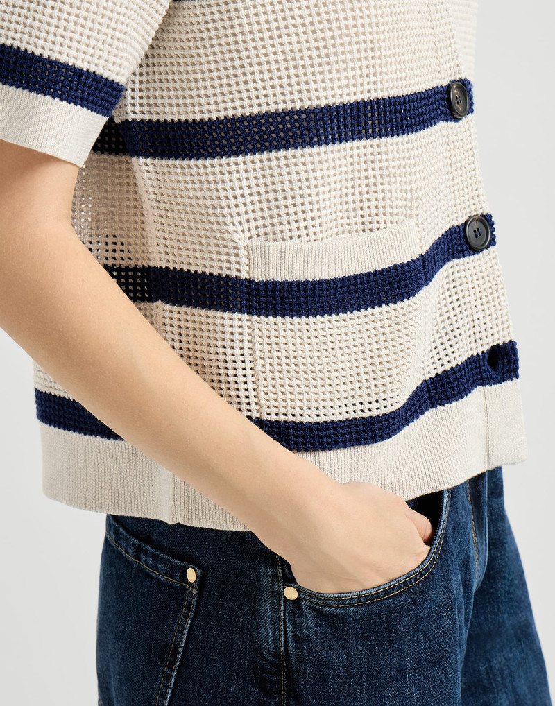 Cotton net striped cardigan 4