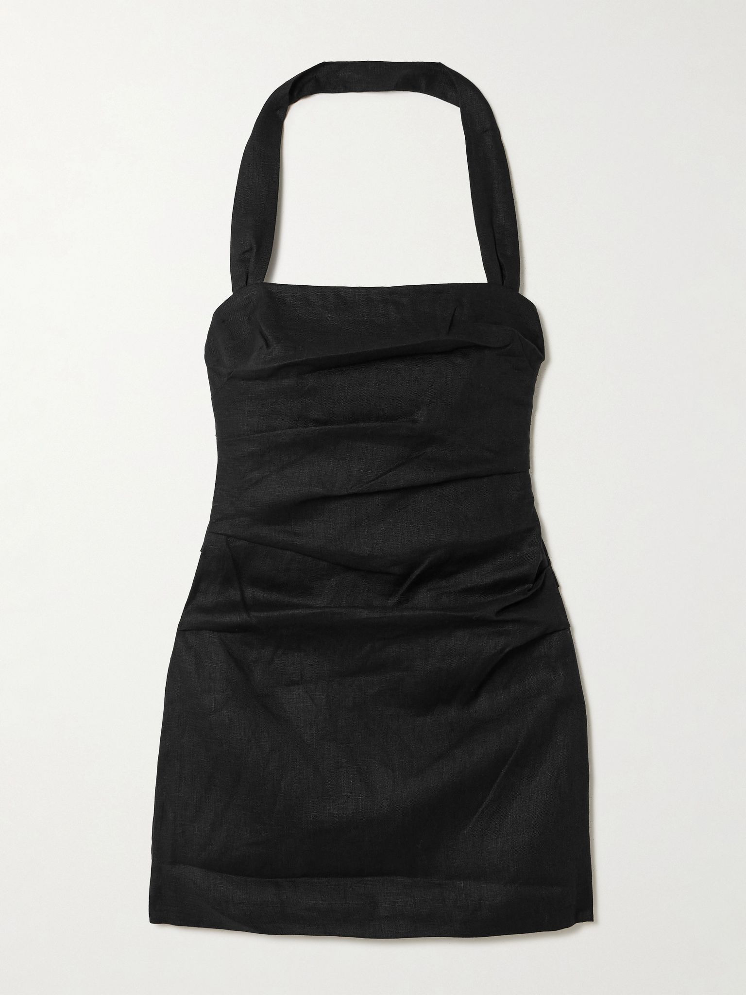 Noemi ruched linen halterneck mini dress Black - 1