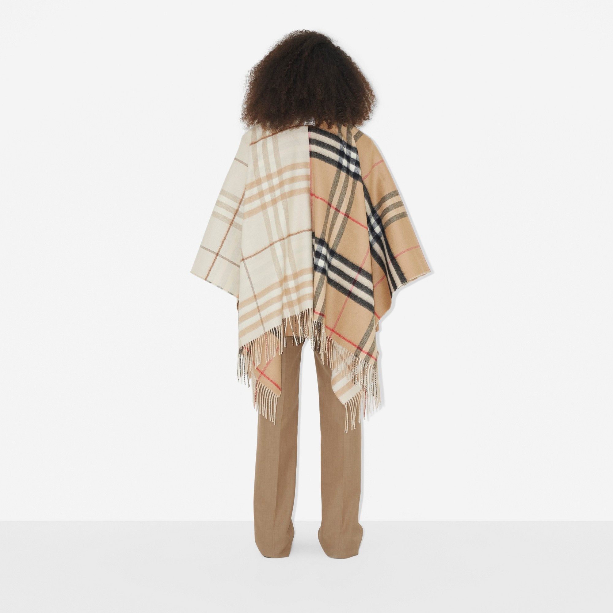 Contrast Check Wool Cashmere Cape - 4