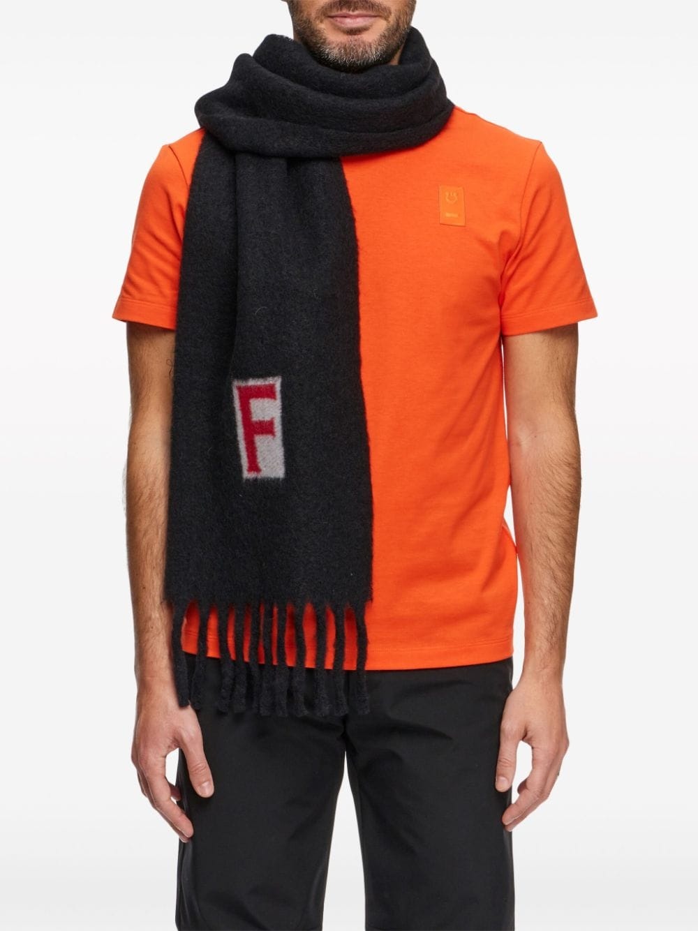 logo intarsia-knit fringed scarf - 4