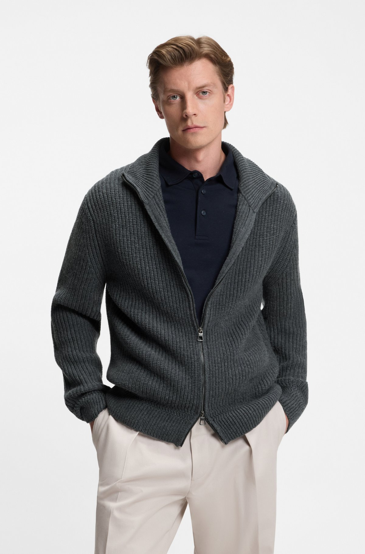 BECKHAM X BOSS ZIP-UP CARDIGAN IN WOOL AND CASHMERE - 2