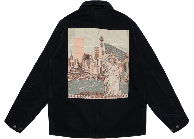 Supreme Supreme NY Tapestry Denim Chore Coat Black outlook