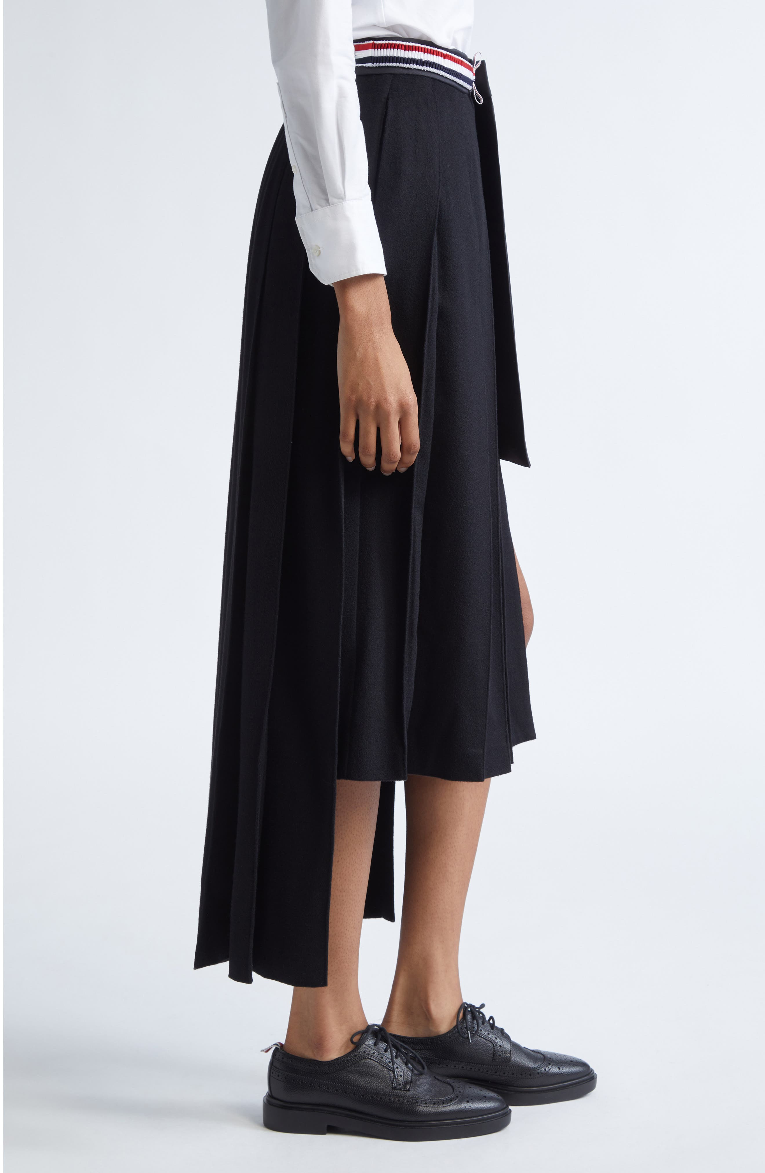 Thom Browne Pleated Asymmetric Mixed Media Wrap Skirt in Black at Nordstrom - 3