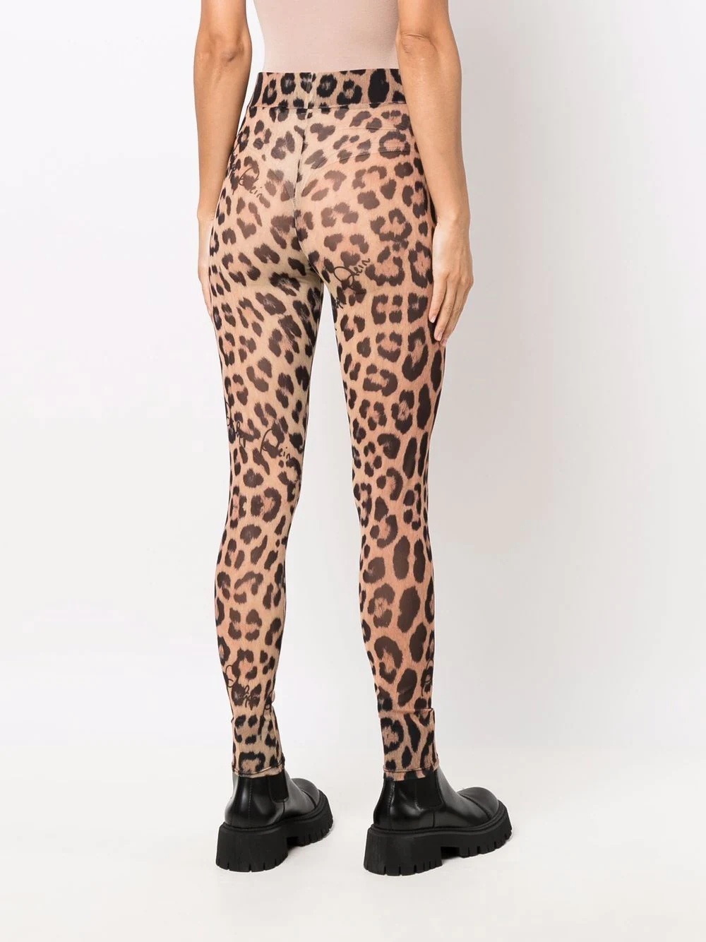 leopard-print semi-sheer leggings - 4