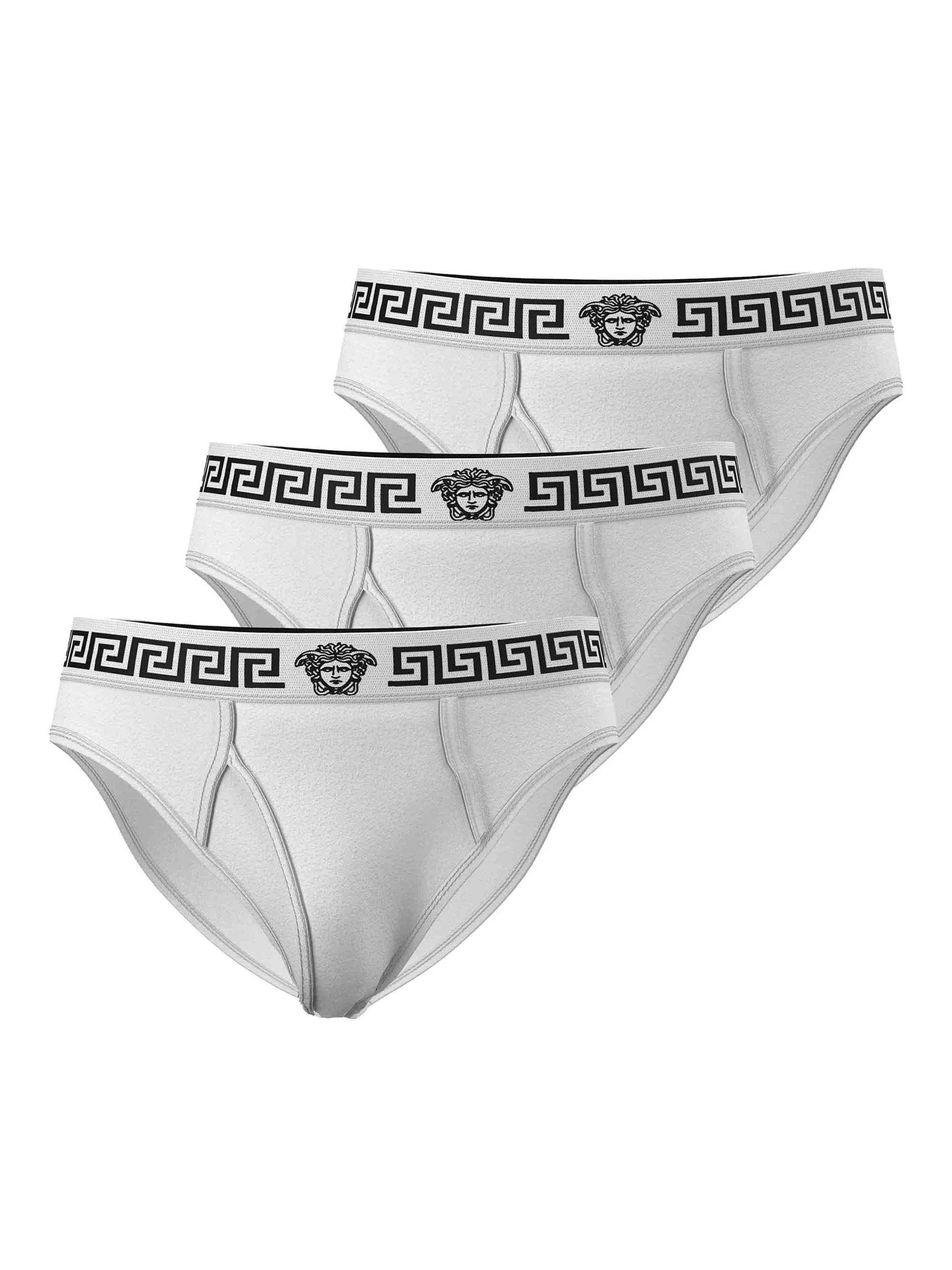 Men's 3-Pack Medusa Greca Stretch-Cotton Briefs - Optical White - 1