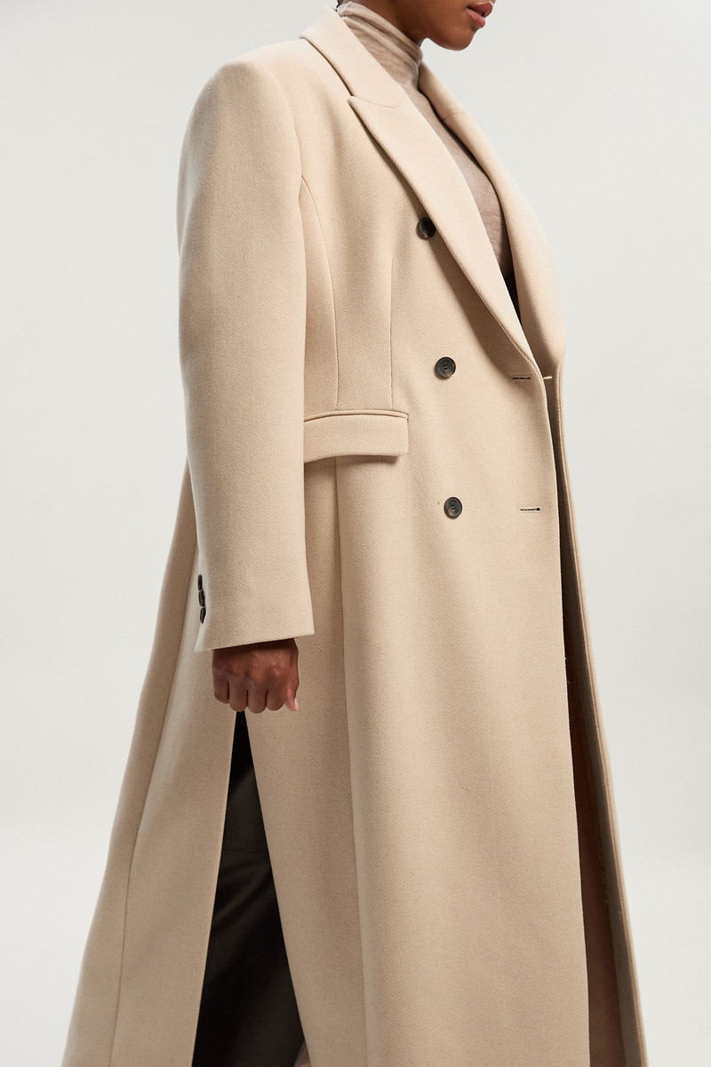 Plus Size Stripe Wool Double Breasted Tailored Maxi Coat 3