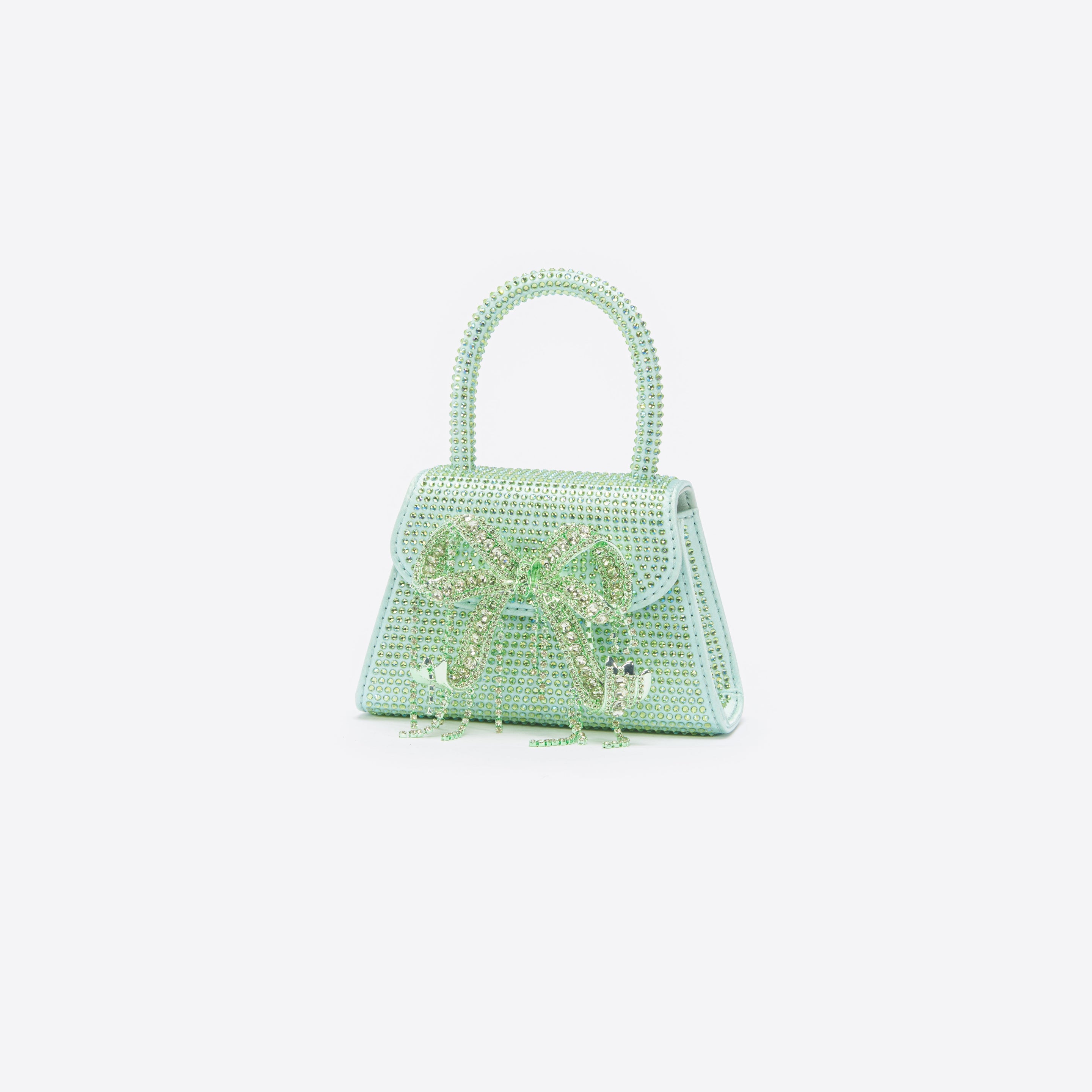 Green Satin Rhinestone Micro Bow Bag - 2