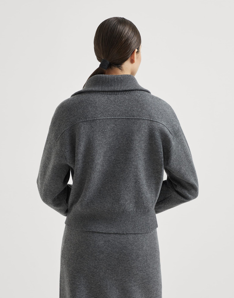 Brunello Cucinelli Cashmere double knit cardigan with shiny zipper pull outlook