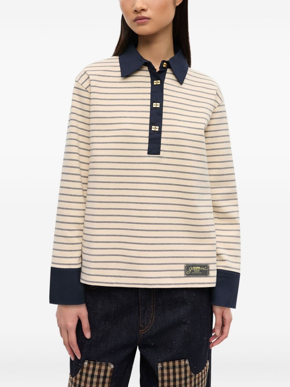 striped long-sleeve polo shirt - 3