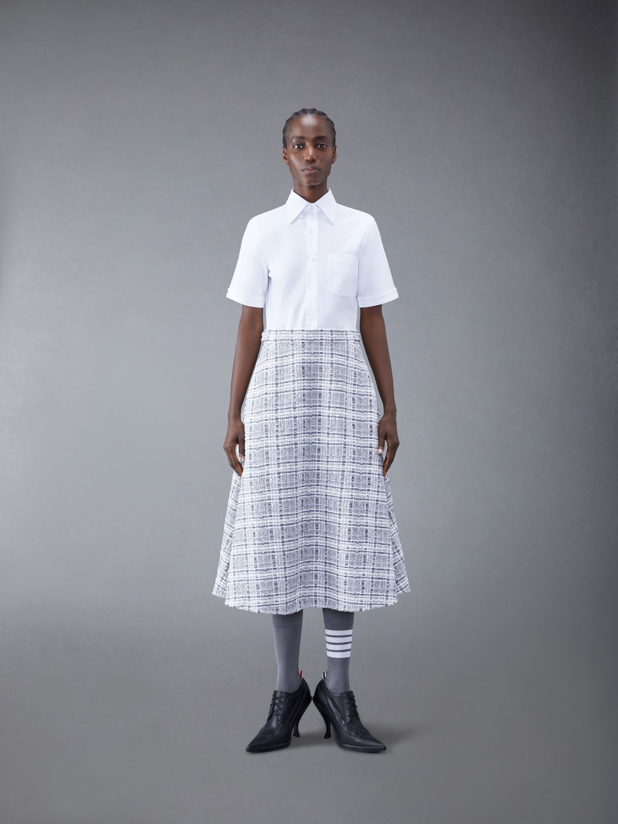 Tweed Oxford Combo A-line Shirtdress - 1