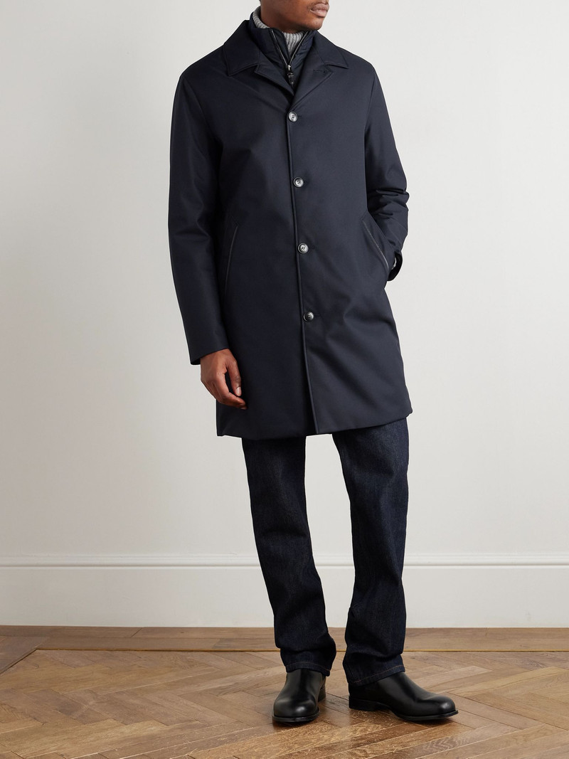 Canali Leather-Trimmed Shell Overcoat Navy outlook